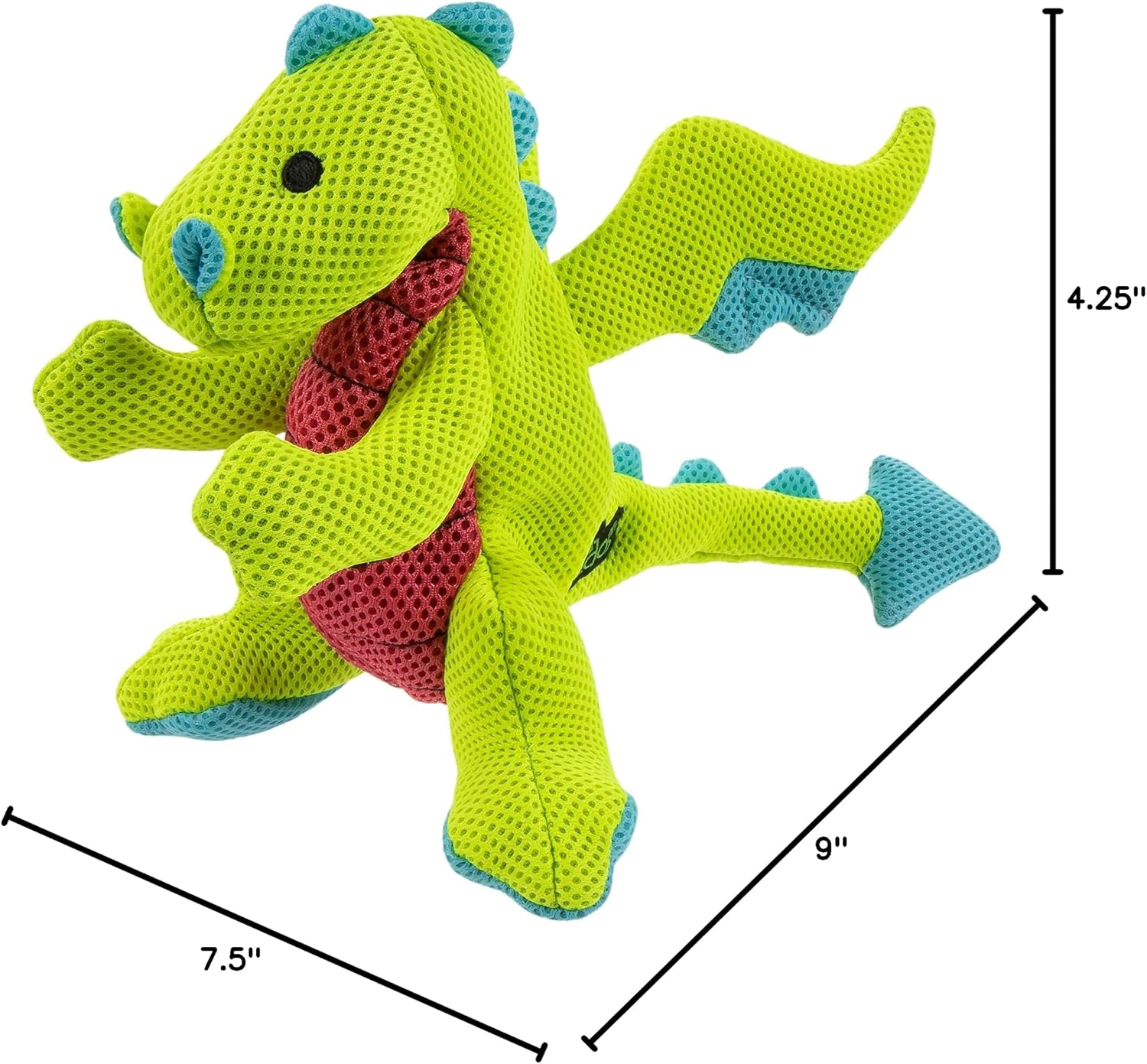 goDog Mesh Dragons Squeaky Plush Dog Toy, Double Chew Guard Technology - Green, Small