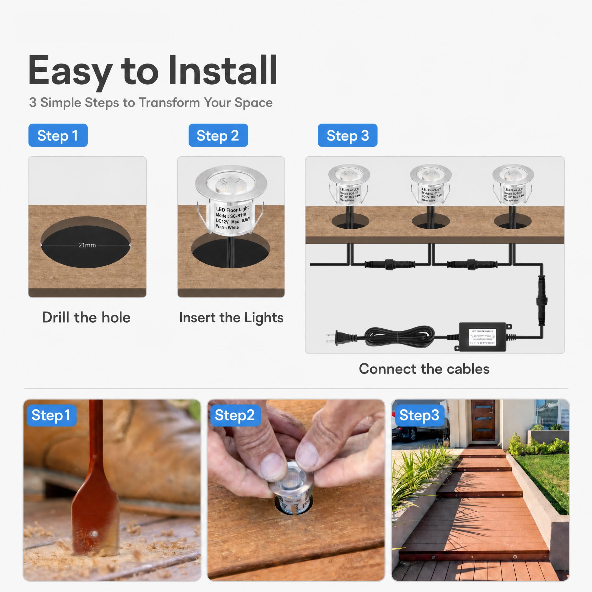 Terrassen Einbaustrahler 12V Mini Einbauspots für Garten, Bodeneinbaustrahler IP67-12er Set Ø30mm Neutralweiß- Wasserdicht Terrassenbeleuchtung für Terrasse Garten Gehweg Treppen