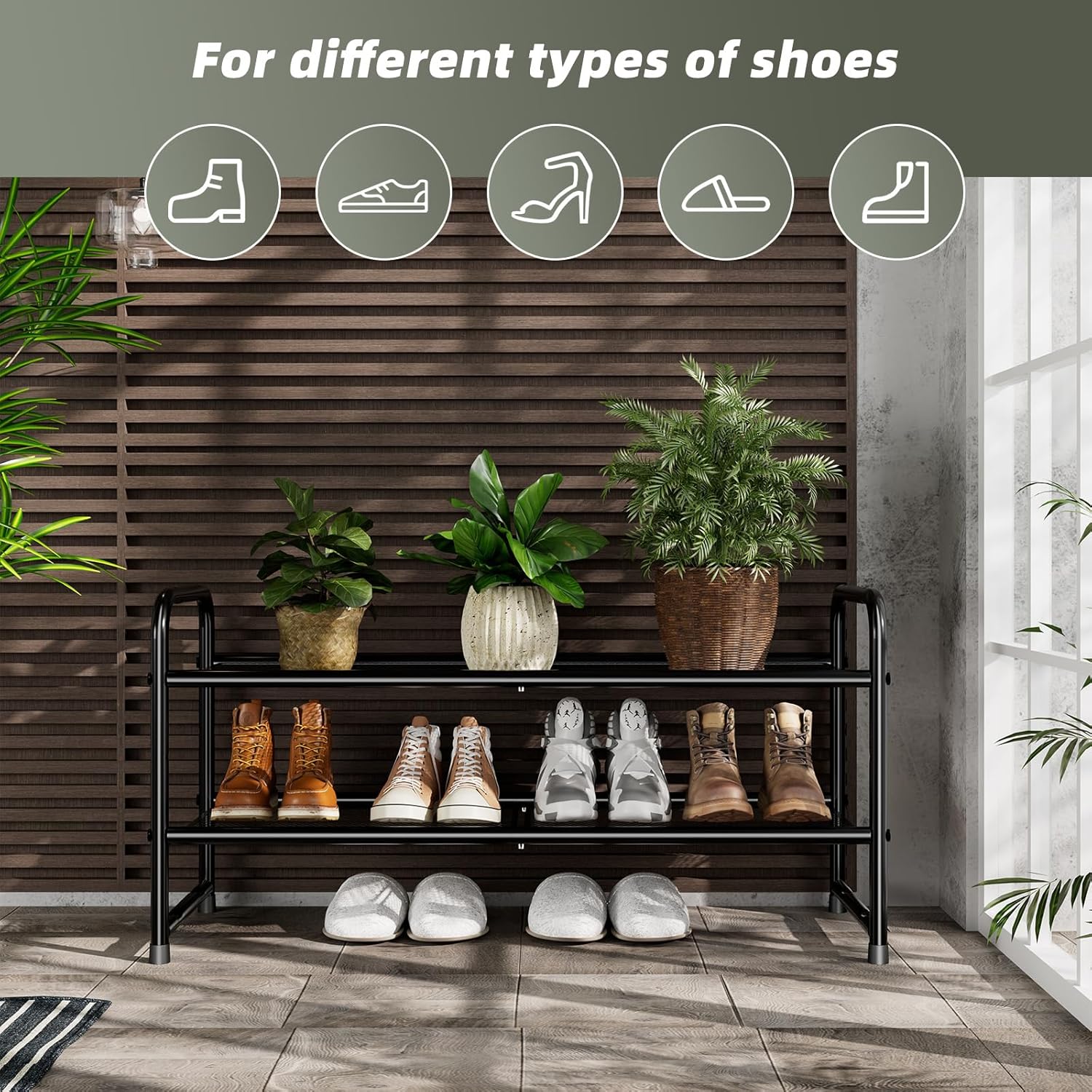SUFAUY 2-Tier Mesh Shoe Rack, Closet Metal 33" Wide Shoe Shelf Heavy Duty, Black