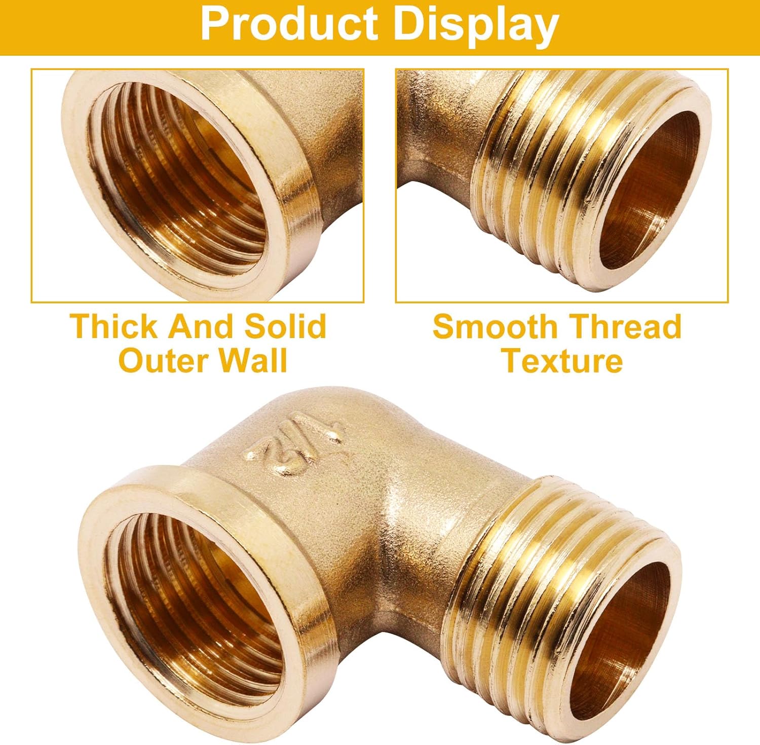 4pcs Brass Pipe Fitting 90 Degree Elbow 1/2" NPT (Male to Male) and (Male to Female) Pipe Fittings Kits