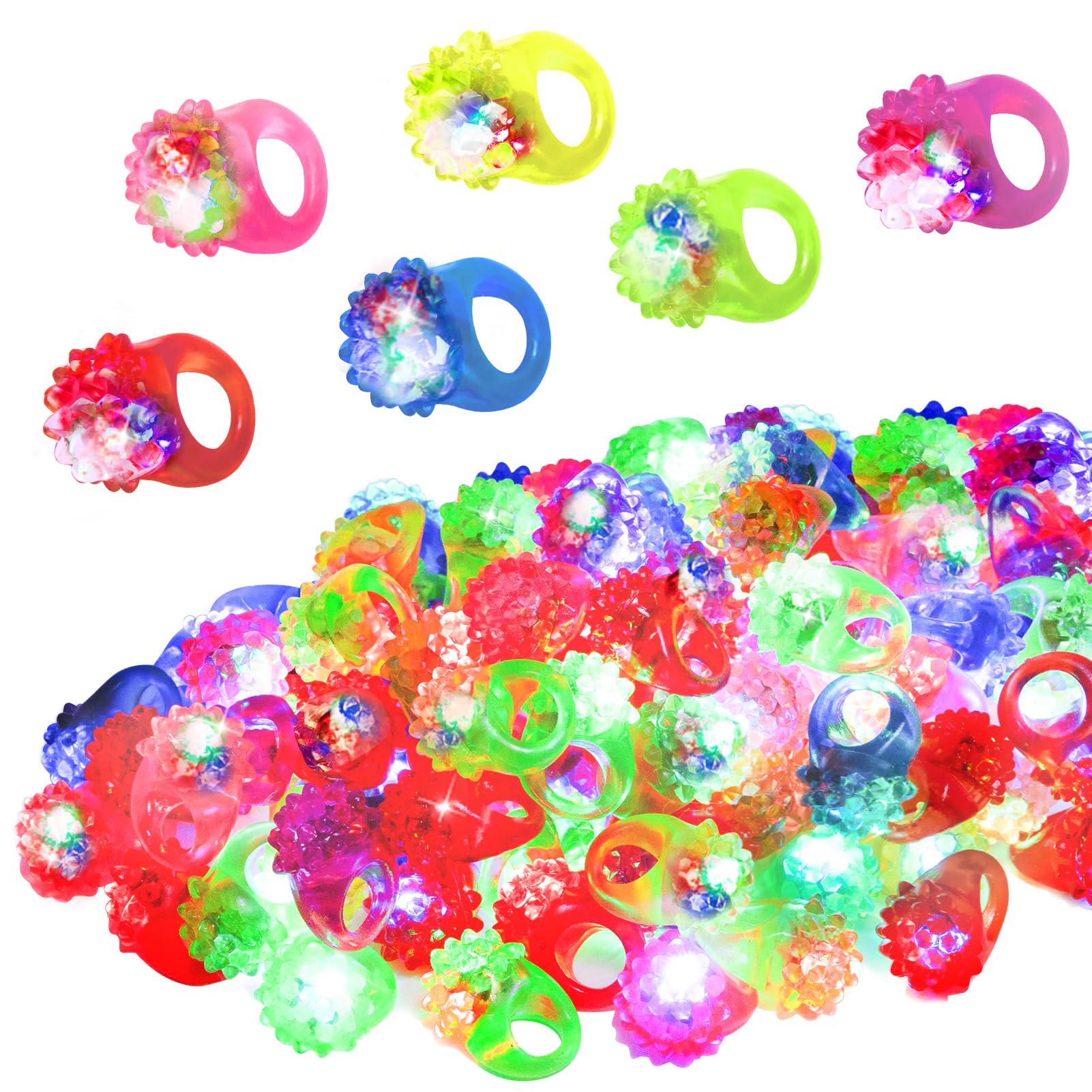 48/108 Pcs LED Light Up Ring - Glow in the Dark Party Favors, Soft Jelly Toy Rings Finger Lights in Treasure Box, Bulk Prize Gift for Kids & Adults (6 Colors)