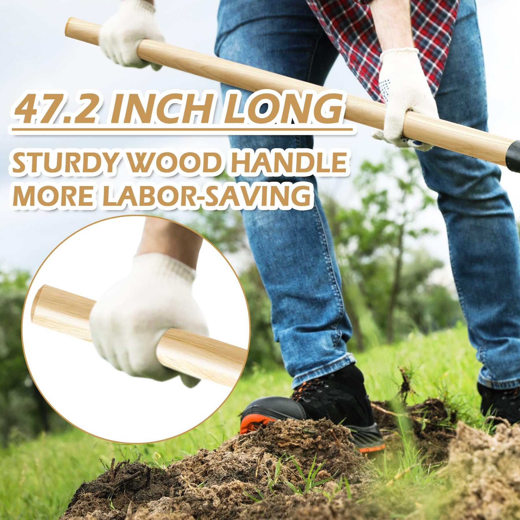 Poignée de pelle en bois de frêne robuste de 119,4 cm pour pelle de jardin longue D