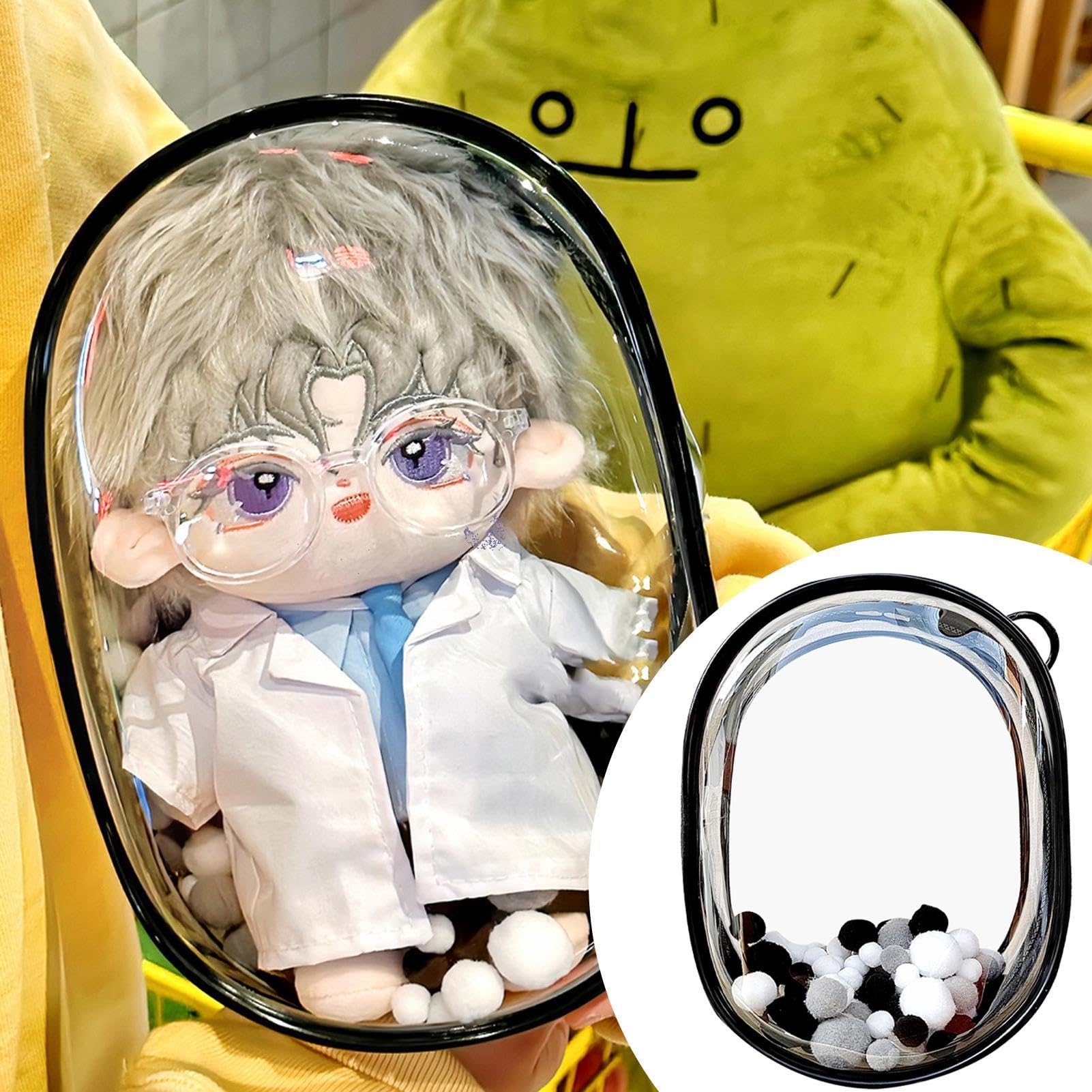Borsa di presentazione con personaggi trasparenti con portachiavi | Borse portaoggetti portatili per esporre i personaggi – Sacchetto vuoto trasparente con chiusura lampo in cotone