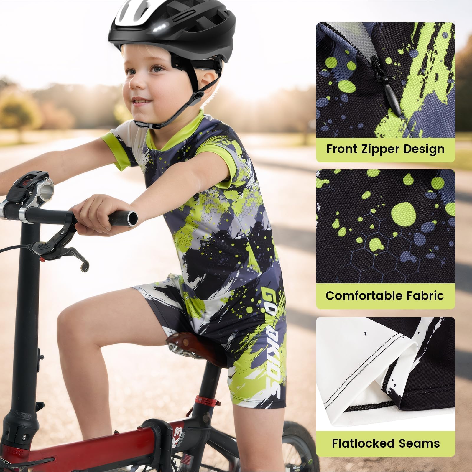 Gogokids Traje de ciclismo para niños con cojín 3D, ropa de bicicleta de manga corta para niños y adolescentes