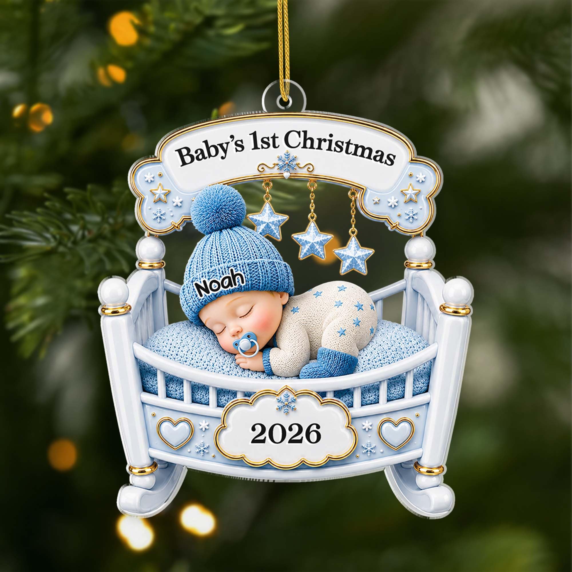 Personal Chic Personalised Ornament - Baby's 1st Christmas Moon Acrylic Ornament - Baby bump christmas bauble, Christmas hanging decor, Babies 1st, Newborn baby gifts (Model #2) — image 1