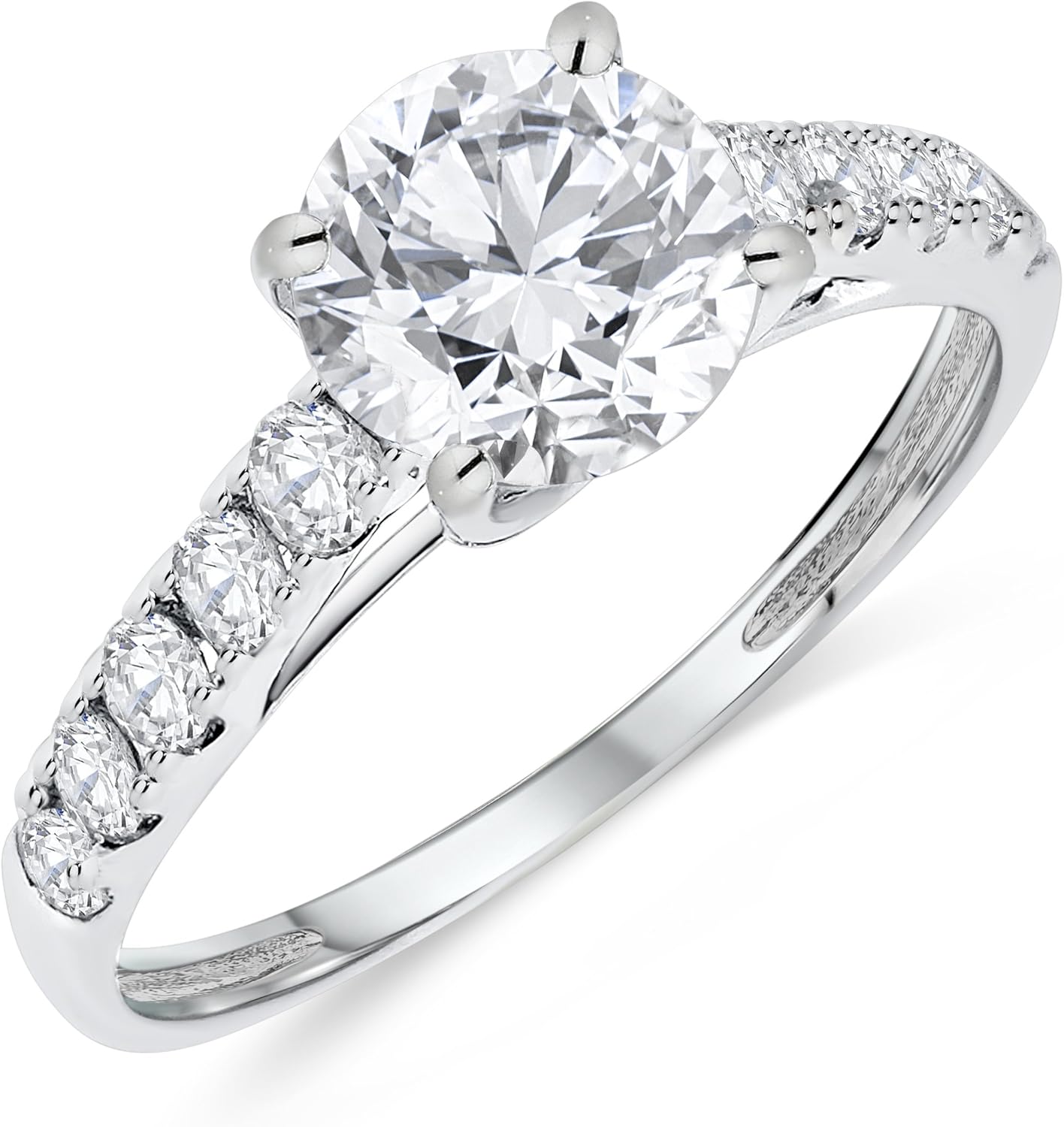 14k Authentic Gold Engagement Ring for Women Round Cut Solitaire AAA+ Cubic Zirconia (White Gold, 7)