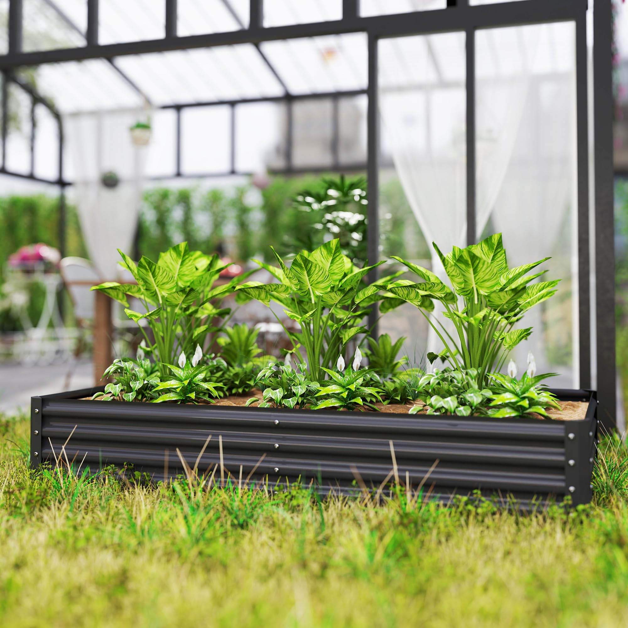 Outsunny Jardinera Elevada de Acero Galvanizado Huerto Urbano para Cultivar Plantas Flores Hierba Macetero Grande Exterior Rectangular con Fondo Abierto 180x90x30 cm Gris Oscuro