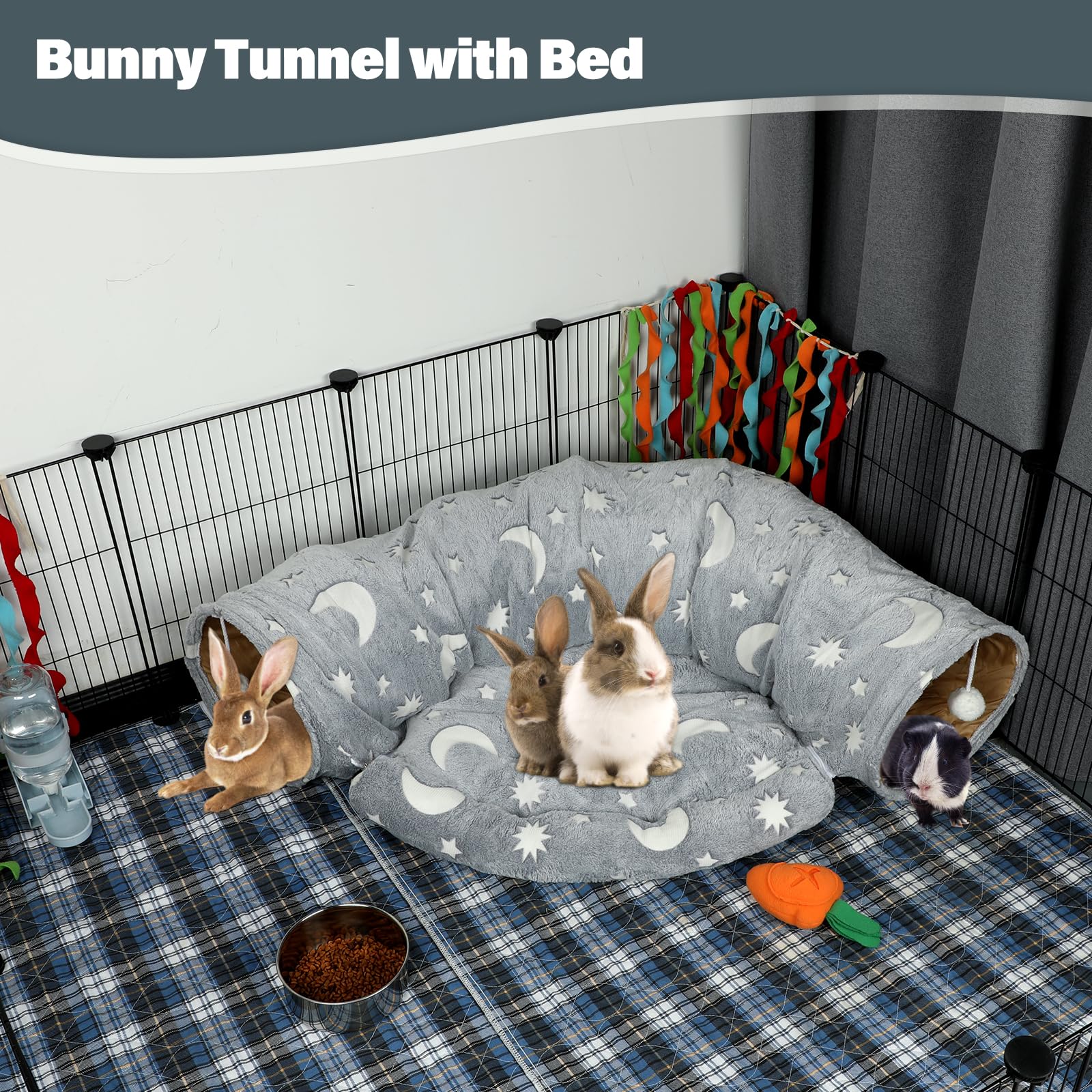 BWOGUE Hasentunnelbett, 2-in-1 zusammenklappbare Tunnelröhren, Spielzeug mit abnehmbarer Matte, Versteck für Katzen, Kätzchen, Kaninchen, Meerschweinchen, Kätzchen