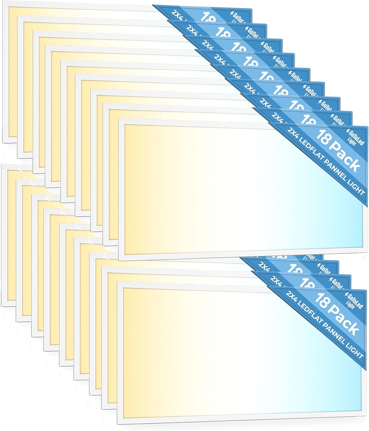 2 Pack 2x4 LED Flat Panel Light for Drop Ceiling, 9360lm Selectable 30W/40W/50W/60W/72W, Color Temperature 3000K/3500K/4000K/5000K/6500K, 0-10V Dimmable, 120-277V, ETL,DLC