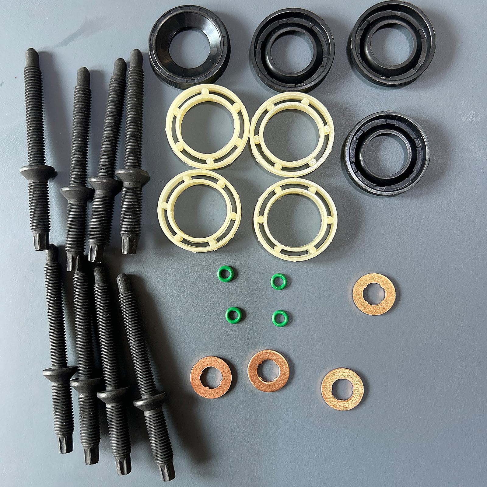 Kit Joint Injecteur 1.6 hdi, 16 x Joint Injecteur 1.6 HDI et 8 Vis, Kit de Joints Toriques d'Injecteur Diesel Compatible avec Citroen, Peugeot 198185 198299 1982A0