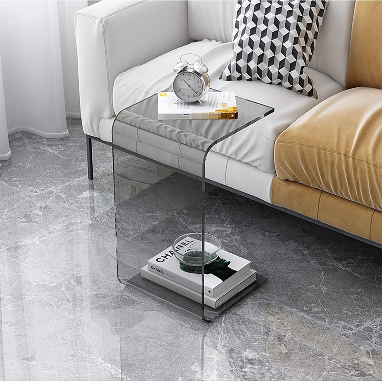 Kaverno U Shape Acrylic End Table, C Shaped Sofa Side Table, Couch Side Tables Modern Design, Industrial End Table Sofa Side Table, C Table, Nightstand, Multipurpose Acrylic Side(Gray,30 * 30 * 60cm)