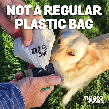MyEcoWorld Compostable Pet Poop Bags - Made with Corn and Other Certified Compostable Materials - 200 Bags - 1 Roll - Extra Strong - Leak Proof - Unscented - Easy to Open