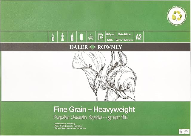 Daler-Rowney Fine Grain Eco Heavyweight A2 Artist Pad, 100% Recycled Acid Free 200g 30 Sheets, Ideal for Professional Artists