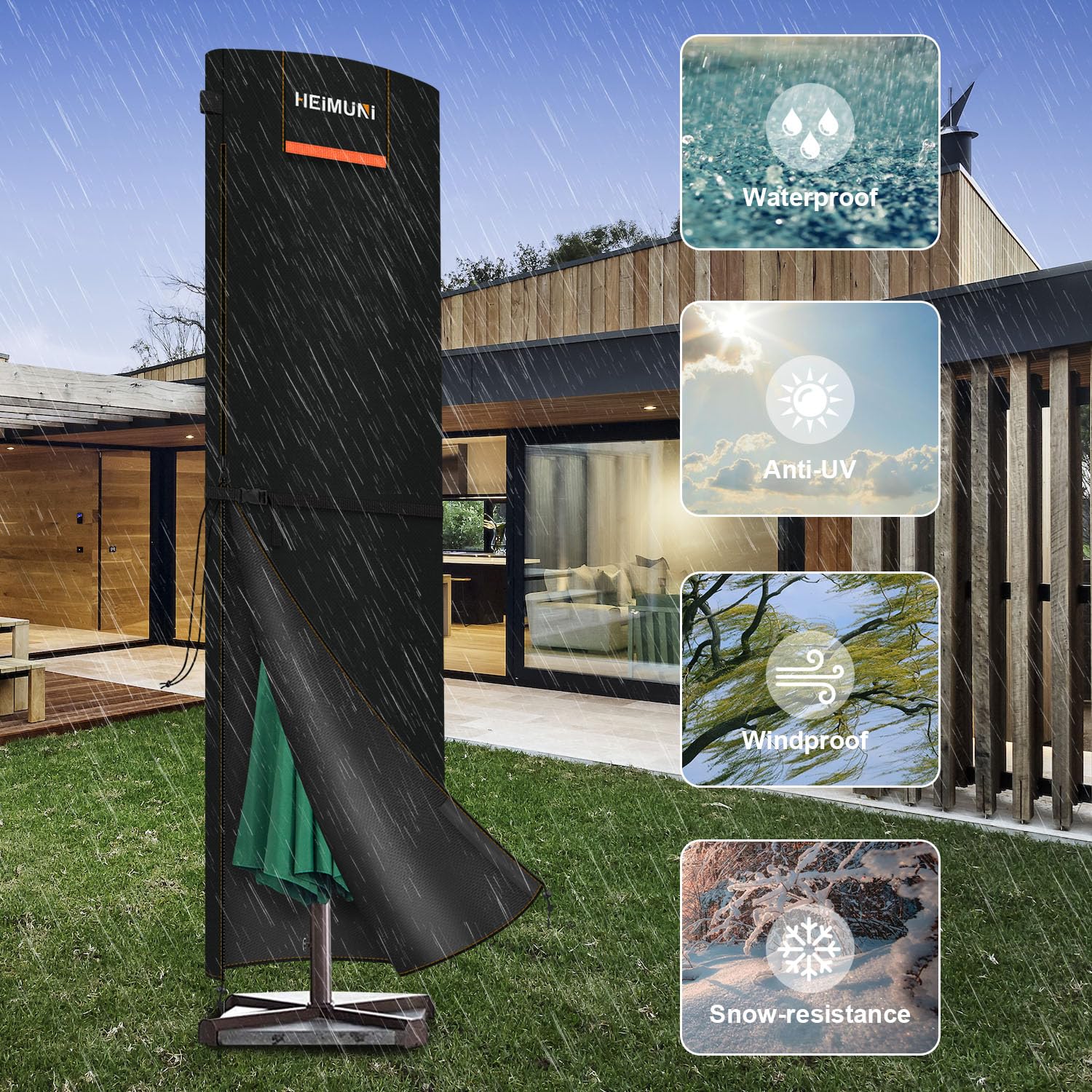 Copertura per Ombrellone Impermeabile, Copri Ombrellone per Ombrello a Sbalzo Ø 2-5m, Copertura Ombrellone da Giardino, Copri Ombrellone da Giardino con Cerniera, 295x80/80cm