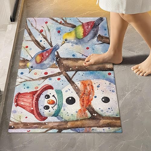 Miniatura 2 de Christmas Winter Bird Snowman Bathroom Rugs Sets 2 Piece Anti-Slip Bath Mat Set U-Shaped Toilet Rug Absorbent Bath Rugs Shaggy Bathroom Floor Mats
