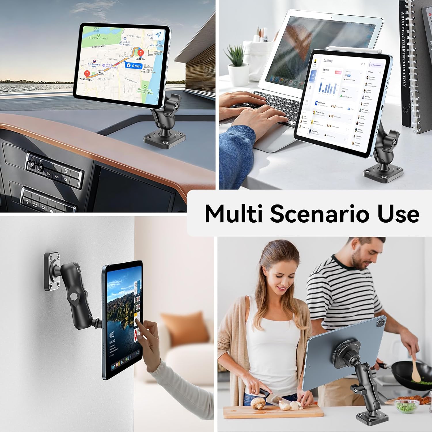 OHLPRO Magnetic Tablet Wall Mount Holder, 360°Rotatable Drill Base iPad Car Mount Tablet and Phone, Tablet Stand for Wall, Truck, Car, Desk, Boat