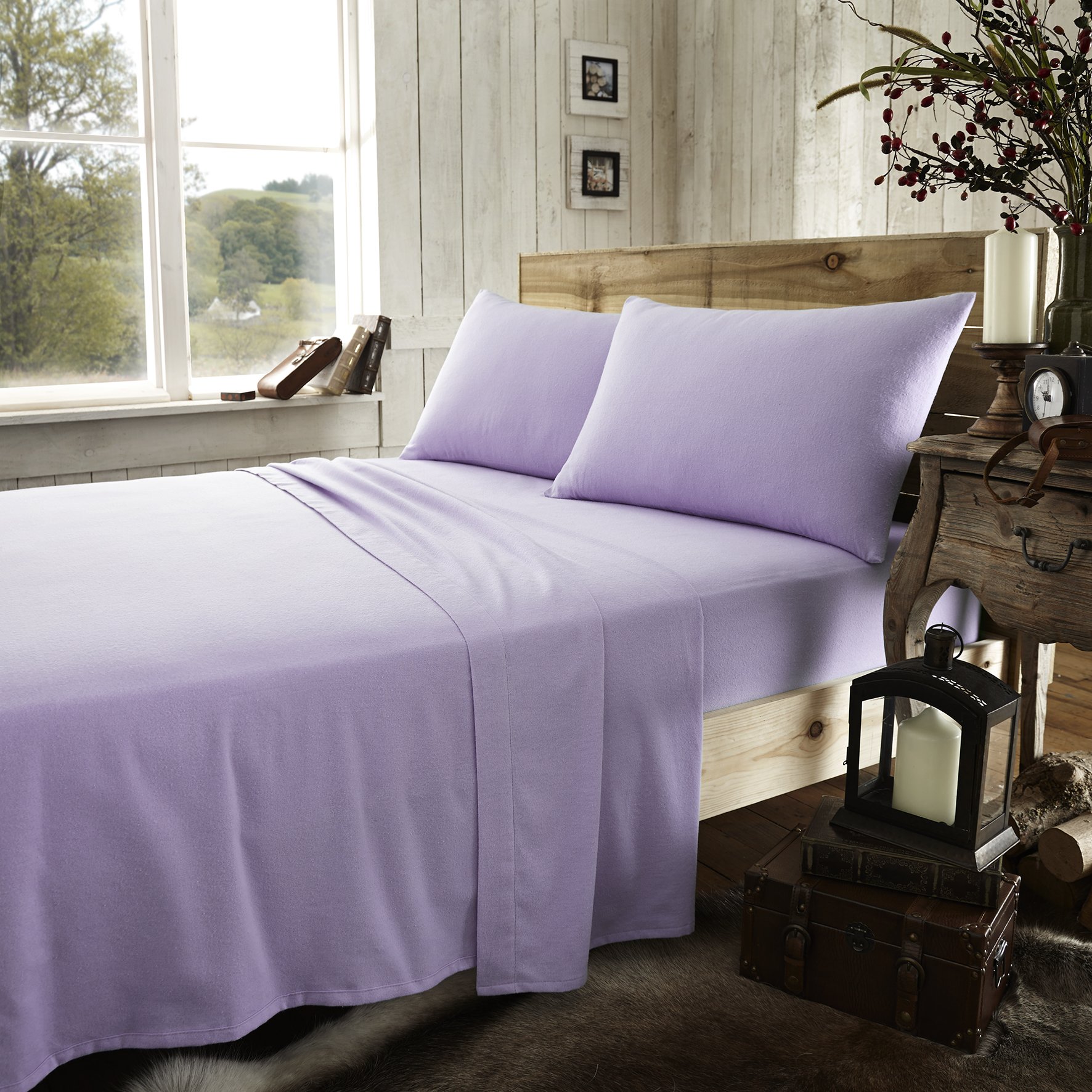 Goldstar® Brushed Cotton Lilac Flannelette Fitted Sheet Double Size