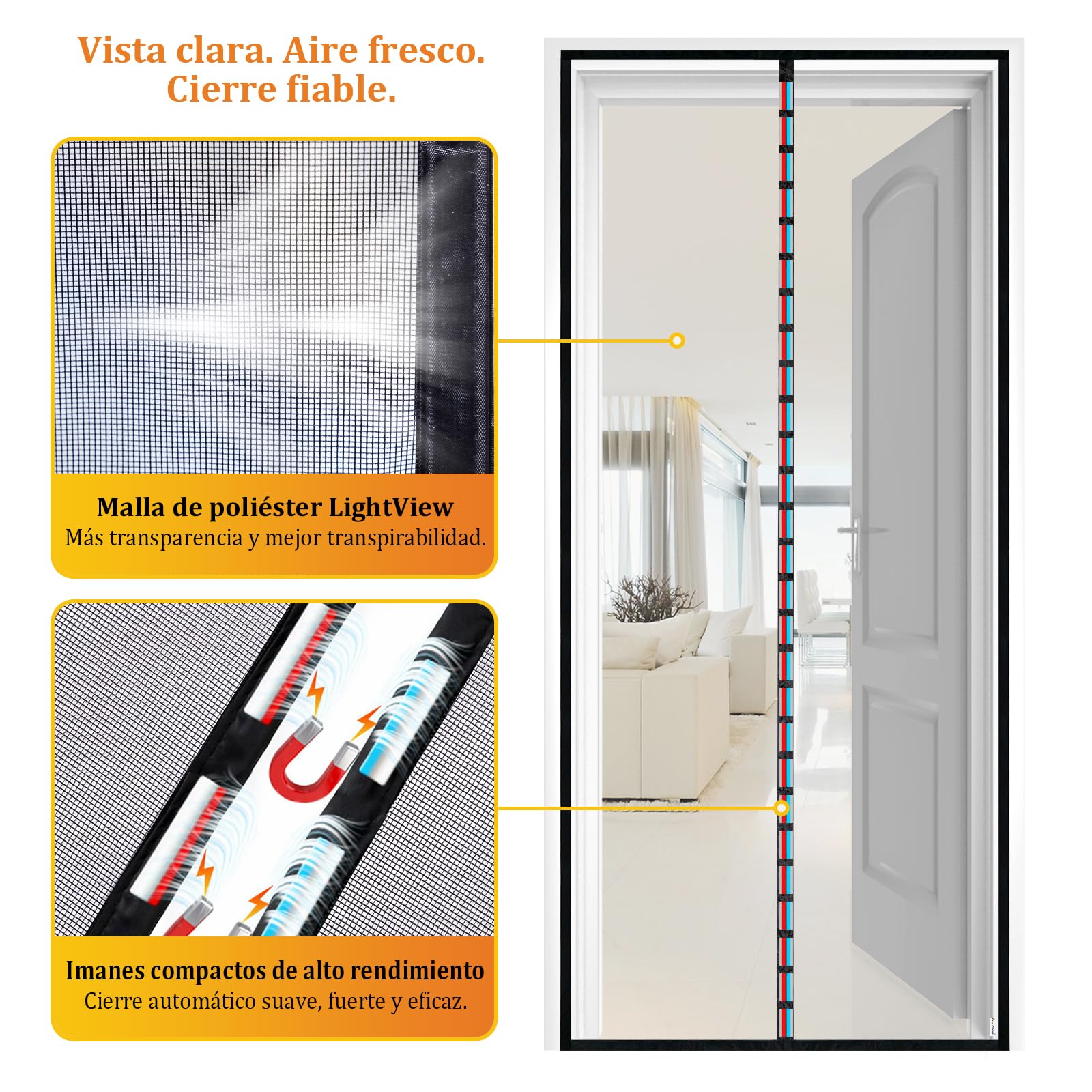 HOOMEE Mosquitera para Puerta, 80x210CM- Cortina Magnética para Puertas de Balcón o Terraza, Tejido con Fuertes Imanes para un Autocierre, Fácil Instalación sin Taladrar (Negro) — view 2
