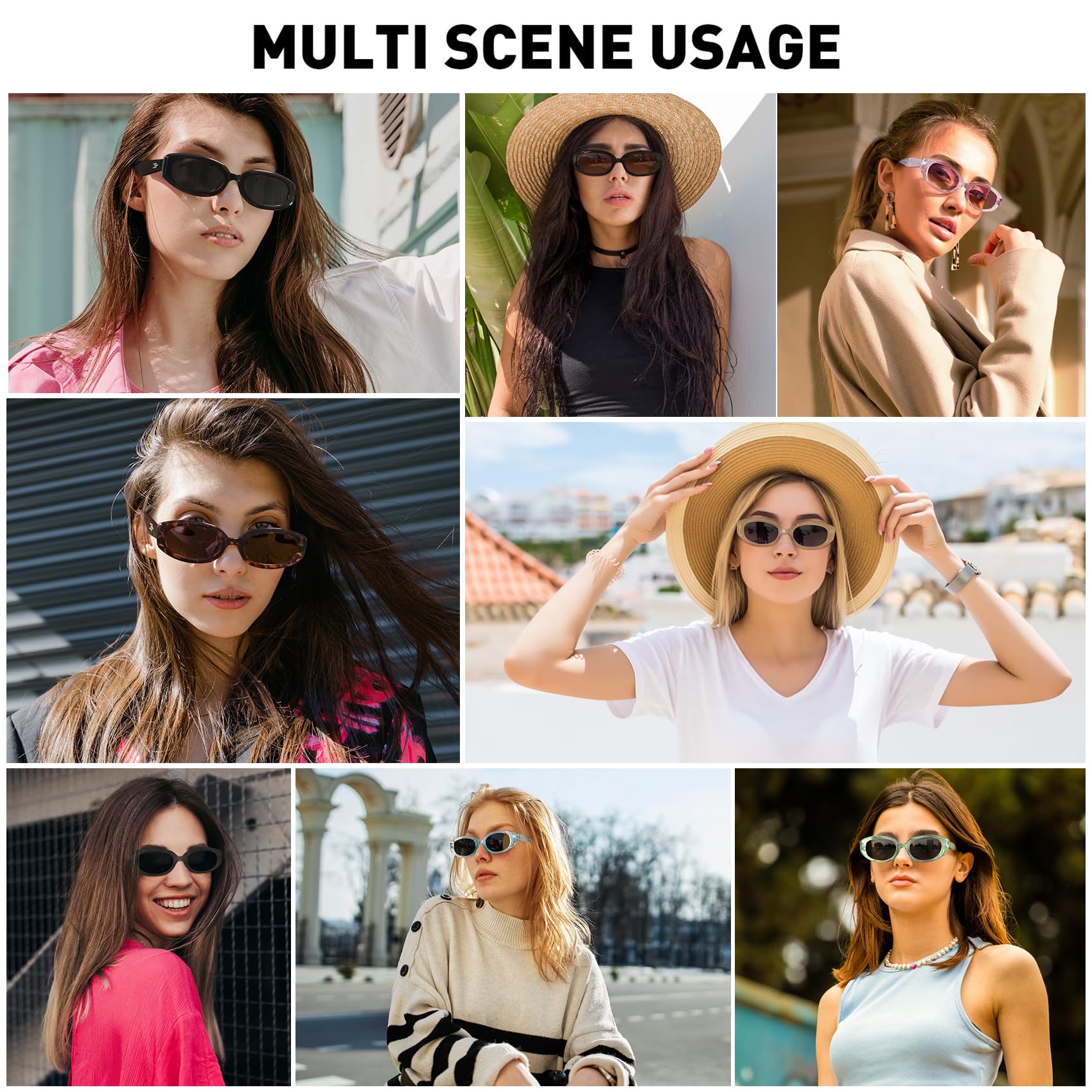 Fozono Trendy Skinny Oval Sunglasses for Women Men Retro 90s Fashion Narrow Square Rectangle Sunglasses Vintage UV400 Clear Blue Frame/Gray Lens