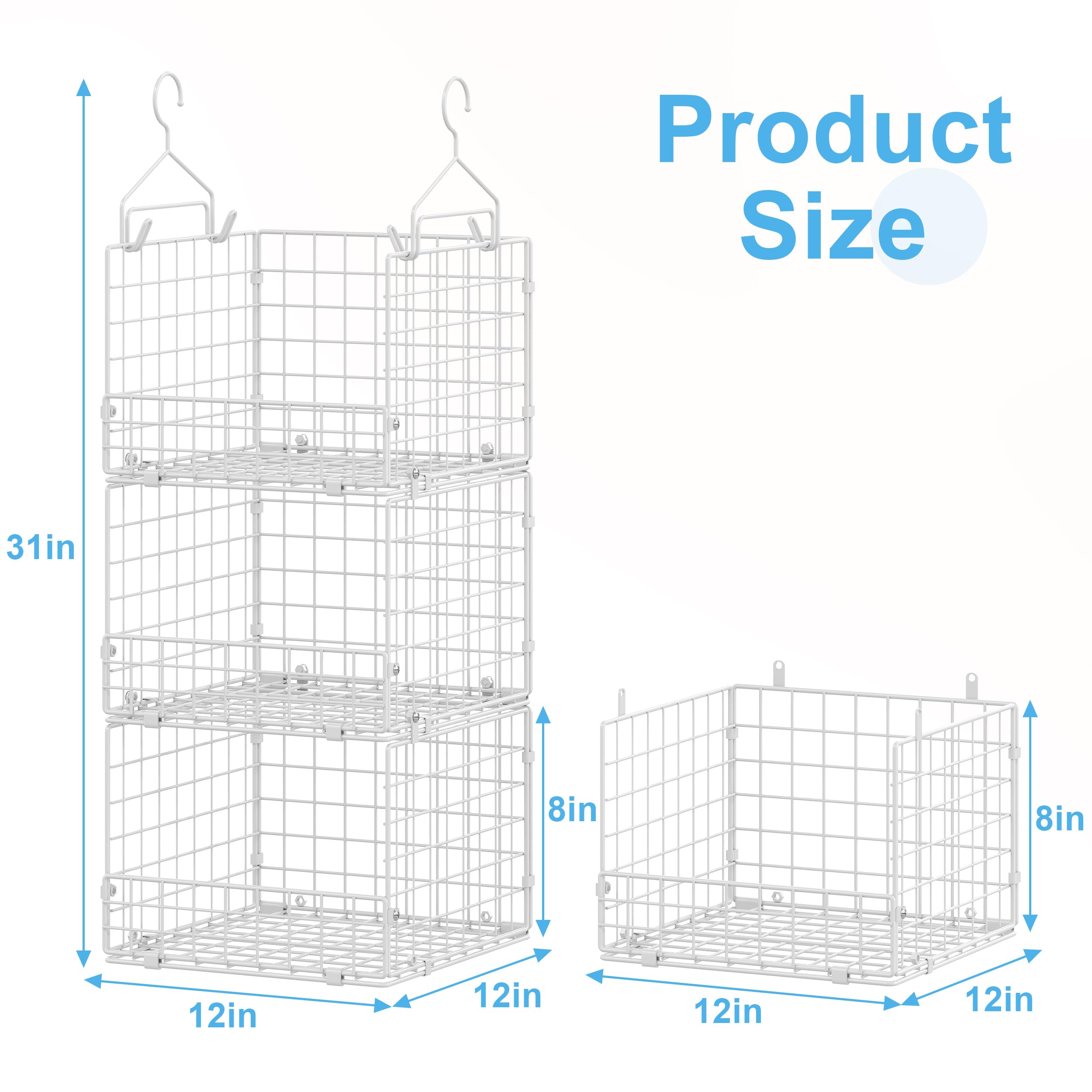 Organiseur de placard suspendu à 3 niveaux avec 5 crochets en S, étagères de placard pour vêtements, chaussures, sacs à main, accessoires, panier suspendu, système de placard, organiseurs de placard