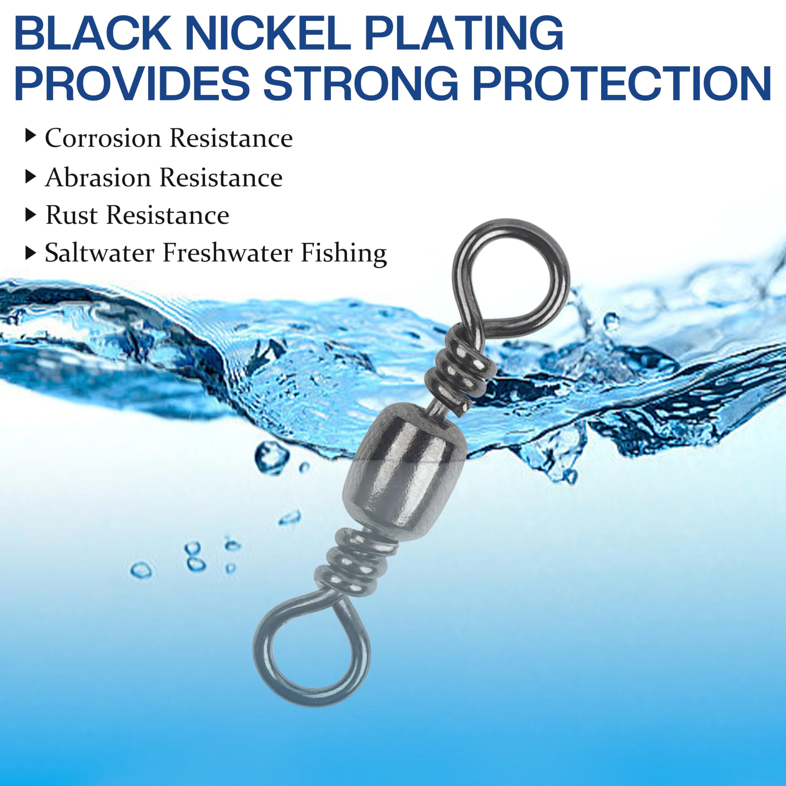 Fishing Barrel Swivels, 200pcs Rolling Ball Bearing Swivels with Solid Ring Fishing Tackle Accessories Hook Line Connector Copper with Stainless Steel Black & Gold Size 2 4 6 8 10 : Sports & Outdoors