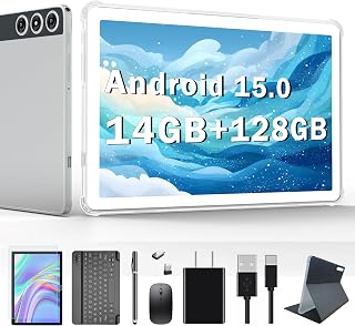 KADYBE Android 15 Tablet 10 Inch: 14GB RAM 128GB Storage 1TB Expandable, Dual 4G SIM, Octa-Core, IPS FHD, Keyboard Case Included