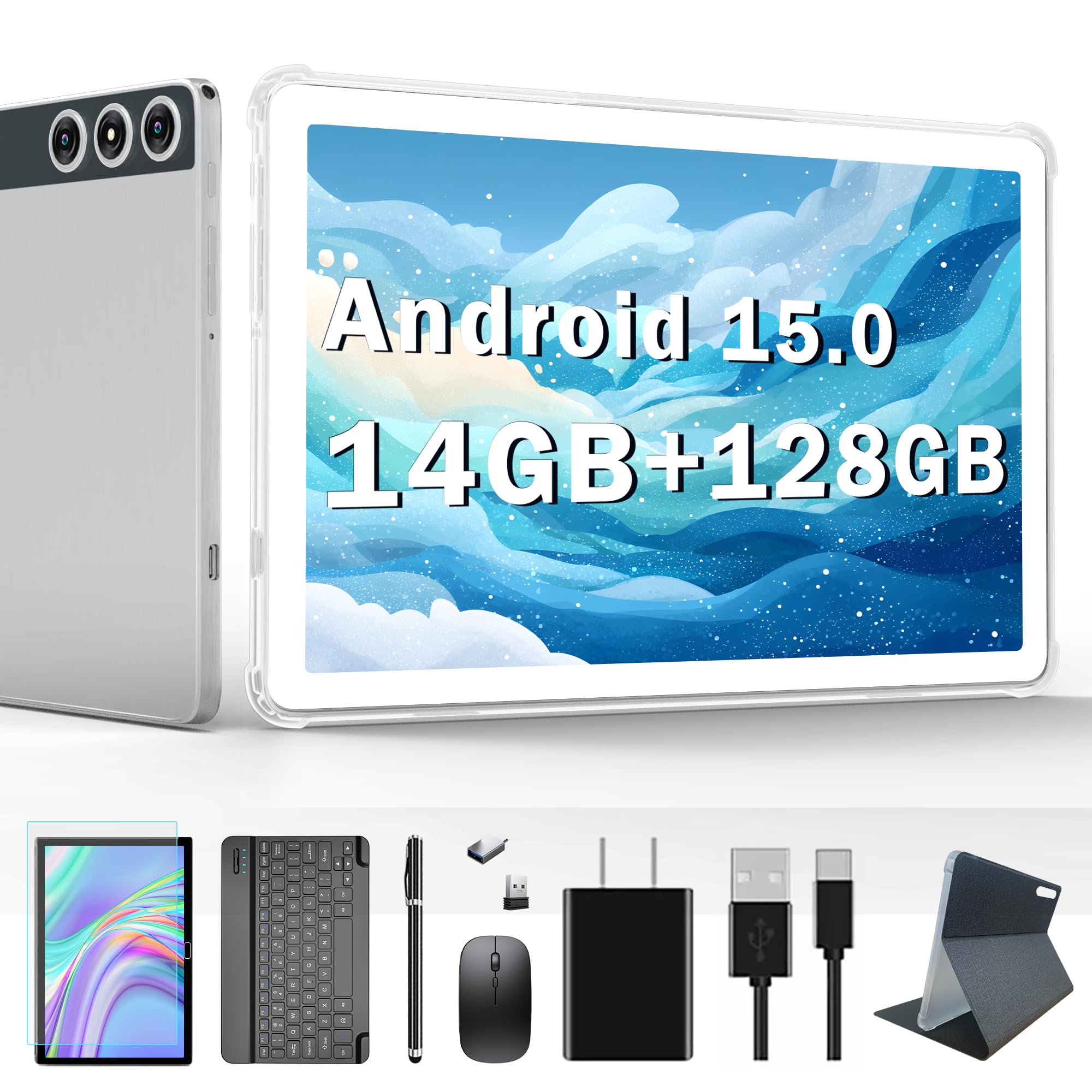 2025 Android 15 tablet, 10 inch tablets with 128GB storage, 14GB RAM 1TB expandable, dual 4G cellular tablets with keyboard support 5Ghz WiFi/Bluetooth 5.0, processor-image-42