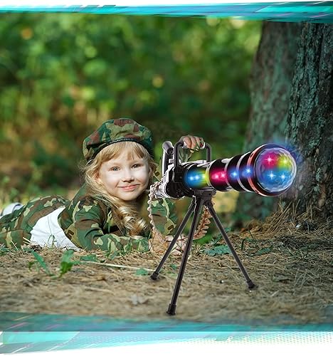 Miniatura 7 de Mozlly - Ametralladora Gatling de 23 pulgadas, incluye trípode con luces LED intermitentes para disparar, escopeta giratoria para niños, rifle