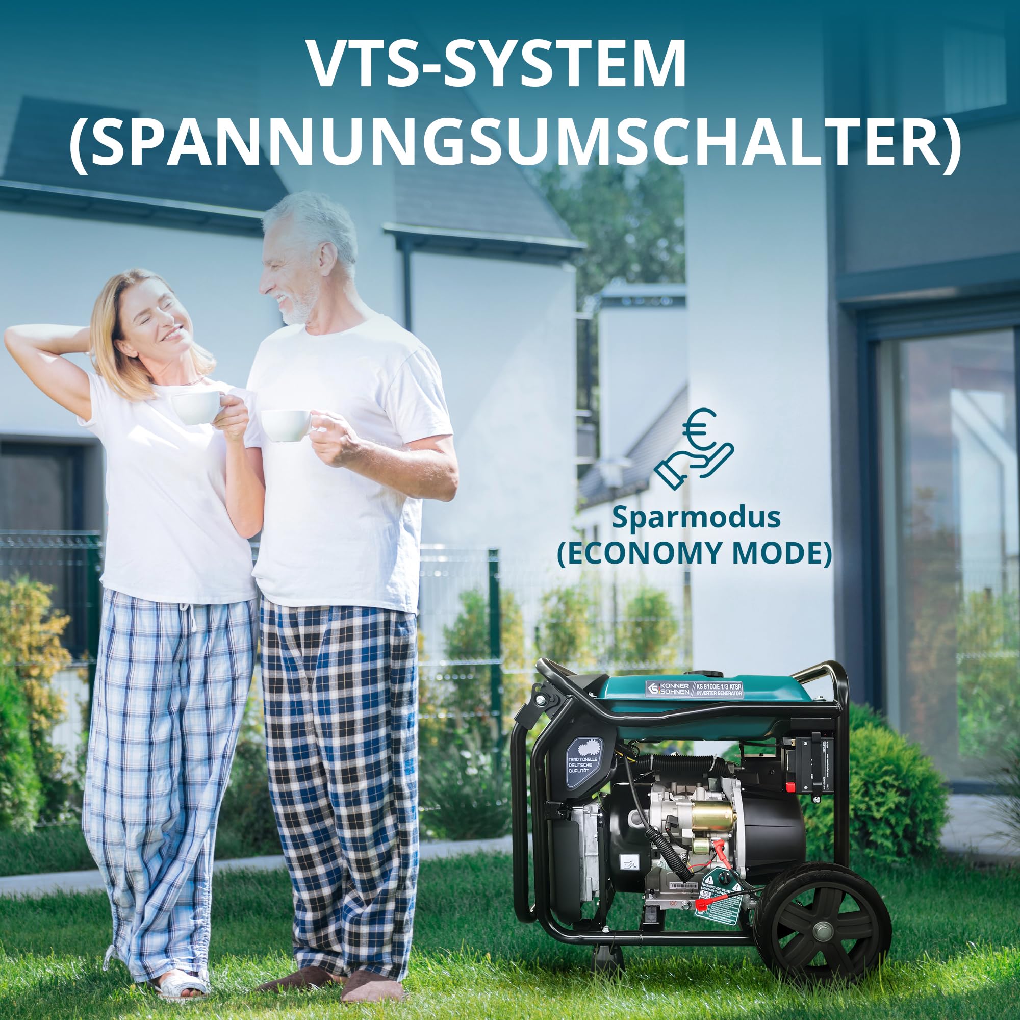 Könner & Söhnen KS 8100iE 1/3 ATSR Inverter-Stromerzeuger 8,5 kW, für Einphasen- (230V) und Dreiphasenbetrieb (400V), Benzin Generator Stromerzeuger mit ATS-Anschlussmöglichkeit