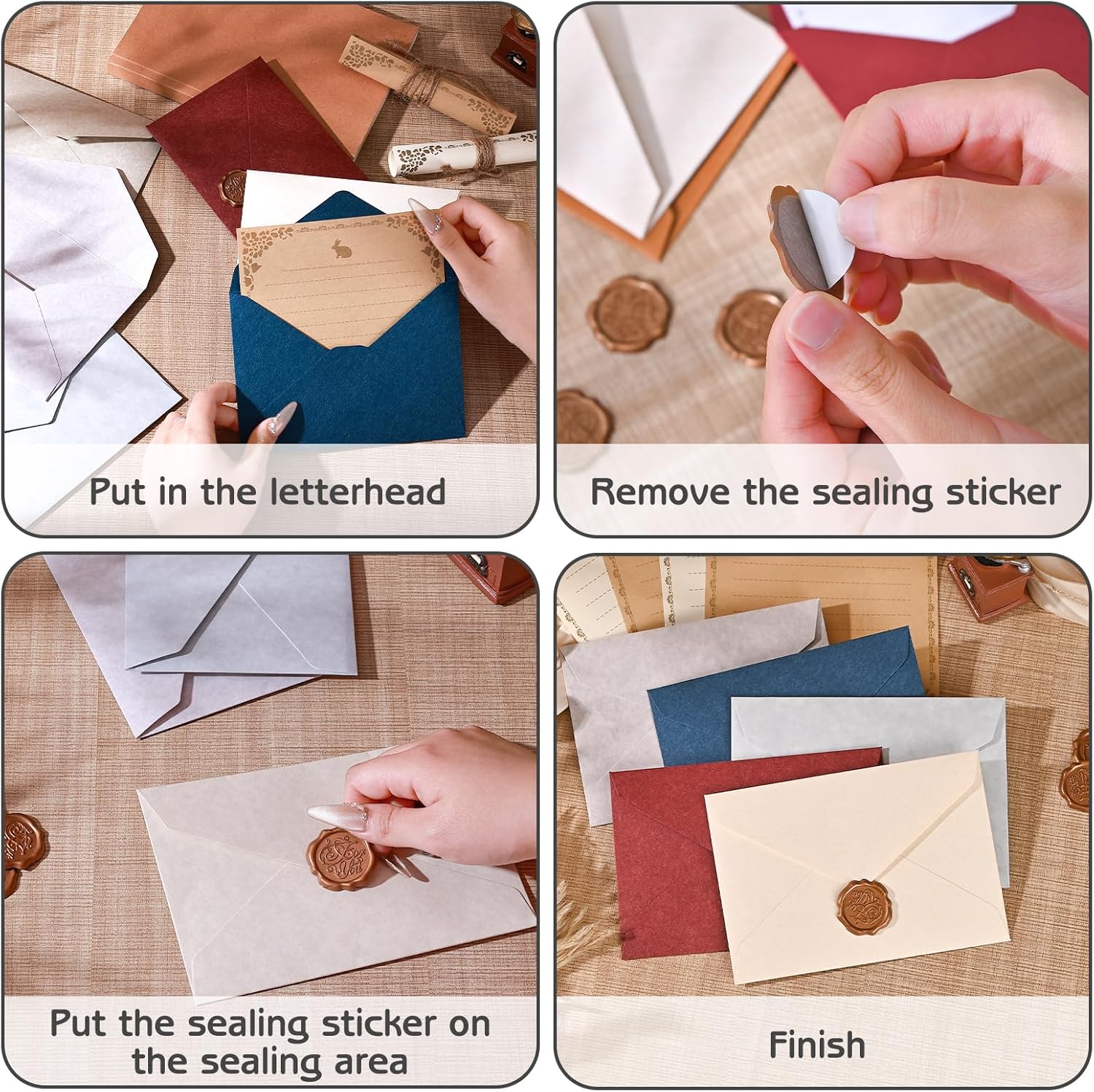 BAYTORY 24Pcs Stationery Paper and Envelopes Set, Love Letter Papers Letter Writing Kit, Aesthetic A6 Vintage Envelopes, Letter Writing Stationery for Invitation (Dark Color)