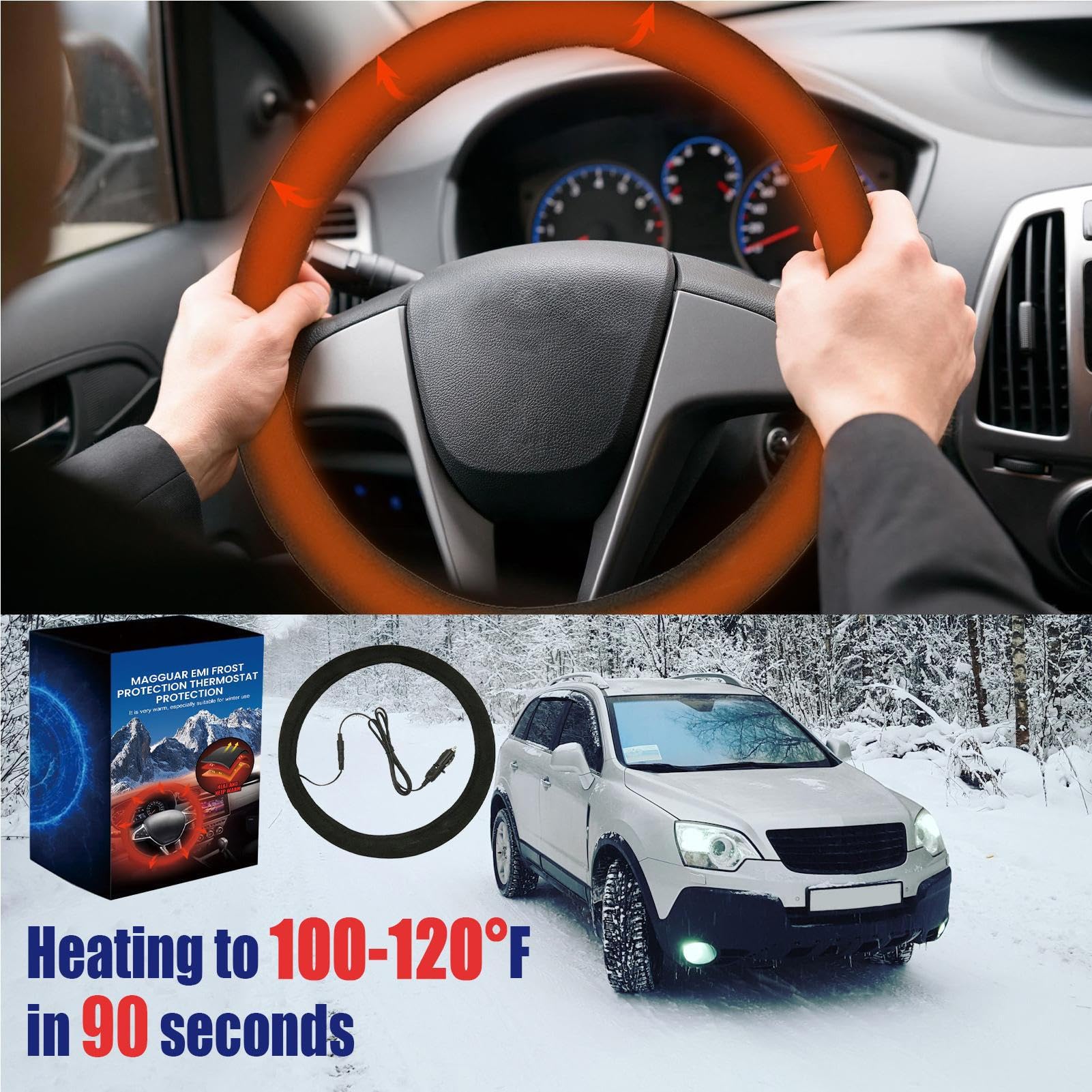 Calentador de Volante 12v Inalámbrico Protector Antideslizante | Calefactable para el Volante Automotriz Para Invierno Frío Vehículos Automóvil Camión