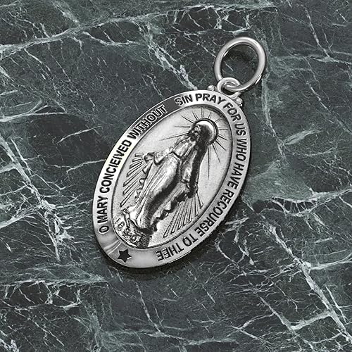 Miniatura 2 de US Jewels And Gems - Collar con colgante grande de plata de ley 925 de 1.125 pulgadas, ovalado, con acabado antiguo, de 18 a 24 pulgadas