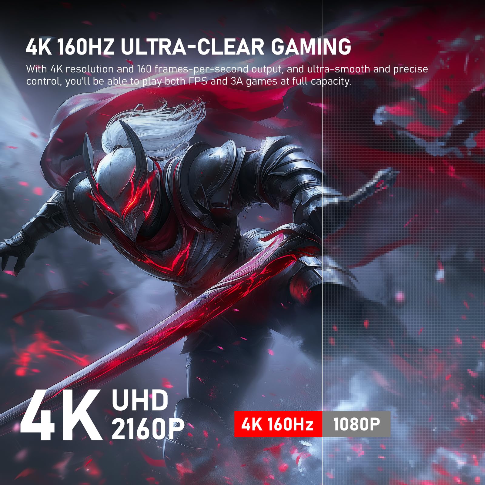 Gawfolk 27 inch IPS PC Screen, 4K Gaming Monitors 160Hz, 1ms,AdaptiveSync, 100%sRGB, 178° Wide Viewing Angle, HDMI 2.1, DisplayPort,Height-adjustable and swivel,75*75MM Wall Mount Compatible - Black — view 2