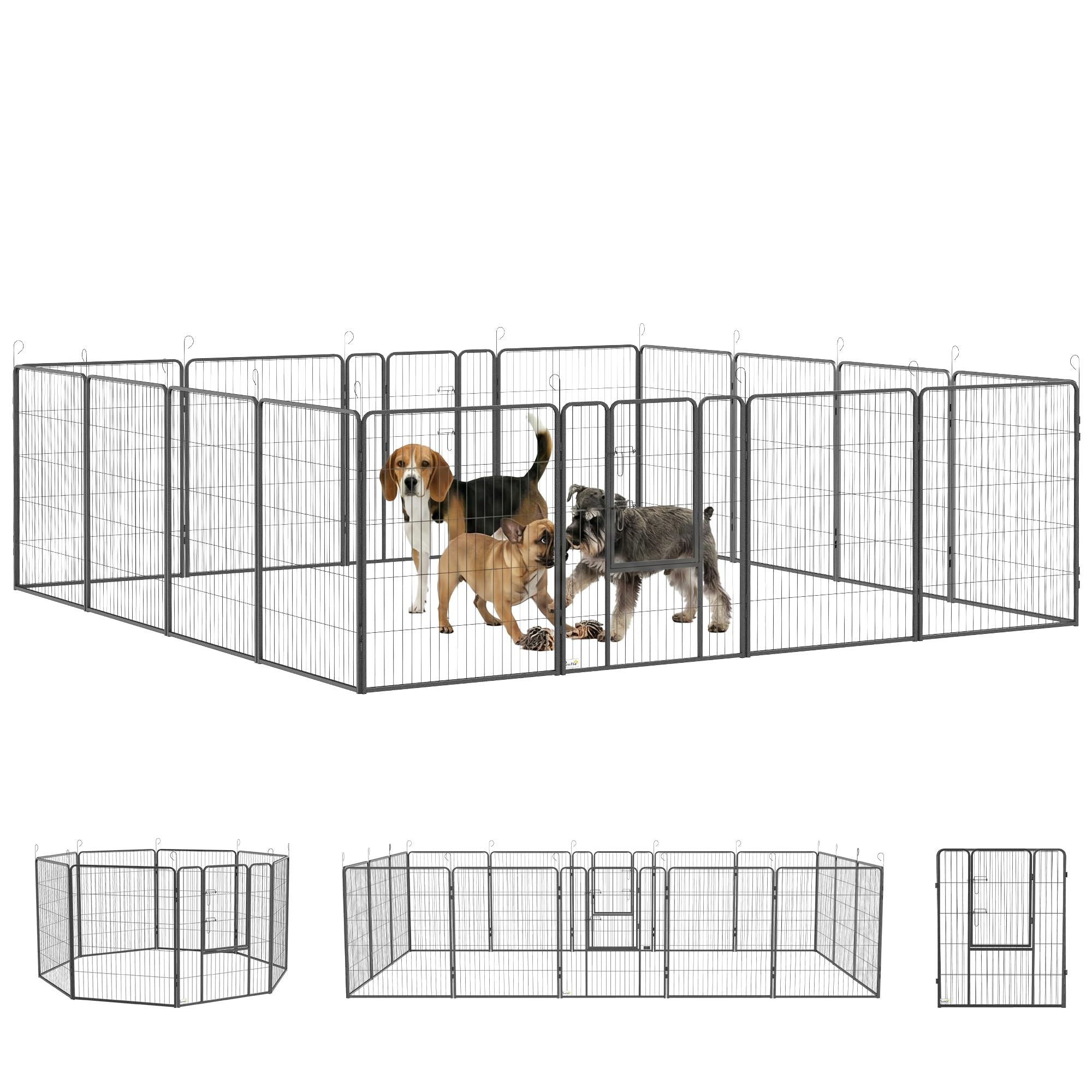 PawHut Parc pour chiot - 16 pièces - 100 cm de haut - Pliable - Avec 2 portes verrouillables - En acier - Pour grands chiens - Pour l'intérieur et l'extérieur - Pour le camping, le jardin, la