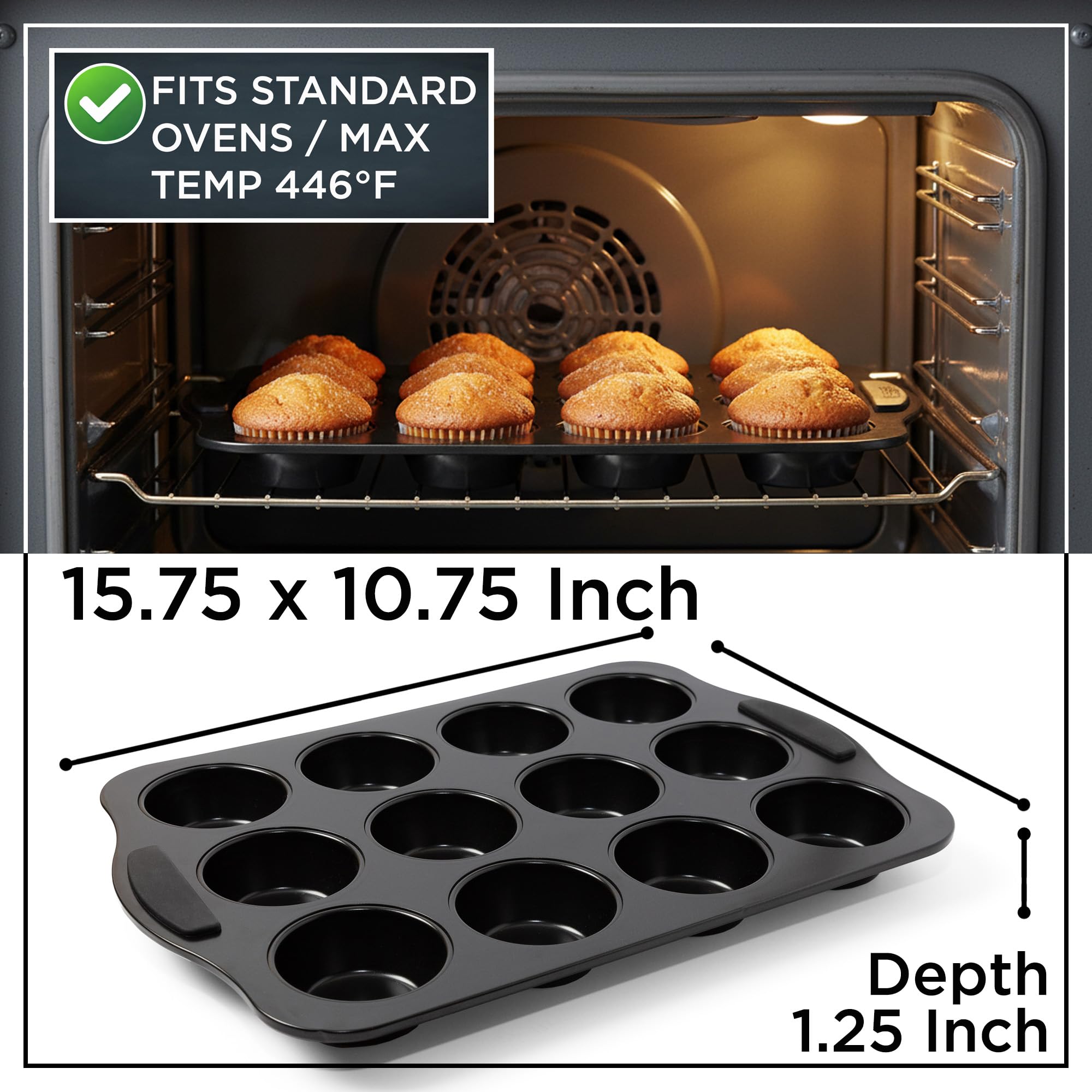 Wrenbury Lot de 2 moules à muffins antiadhésifs pour la cuisson de 12 tasses - 7,5 cm de profondeur - En acier carbone sans PFOA - Résistant à la déformation - Facile à nettoyer