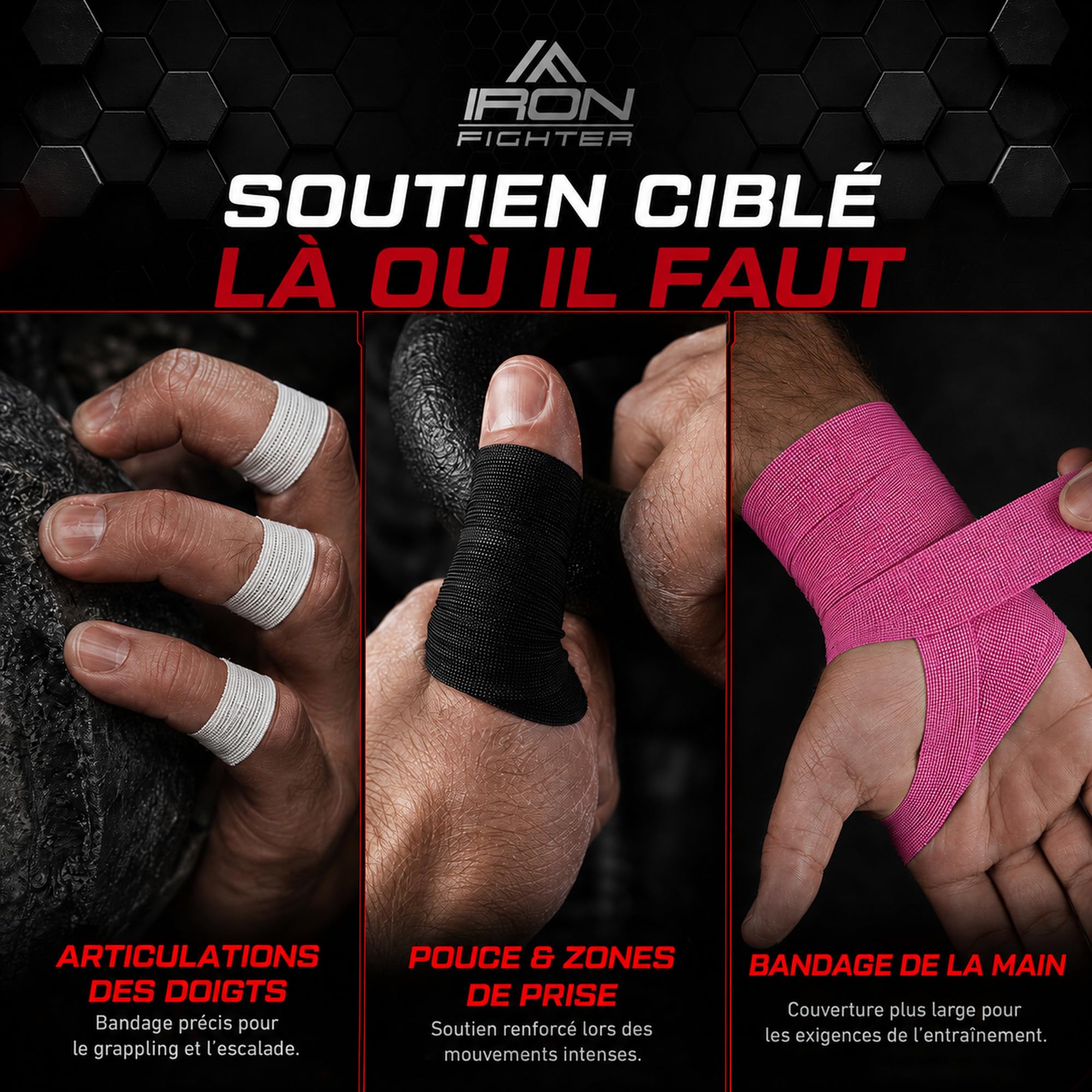 6X Strap Doigt 0,8cm x 13,7m (Total 82m) - JJB Jiu Jitsu Bresilien - Escalade - Crossfit - MMA - Grappling - Judo - Volleyball - Musculation - Rouleaux de Finger Tape Noir