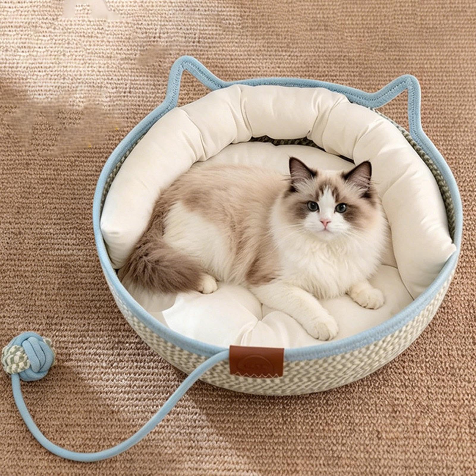 Cama para Gatos Cestita nidito para dormir de cuerda de algodón tejida | Cama para Mascotas para Todas las Estaciones Gatito Animal Viaje y Enriquecimiento para Mascot