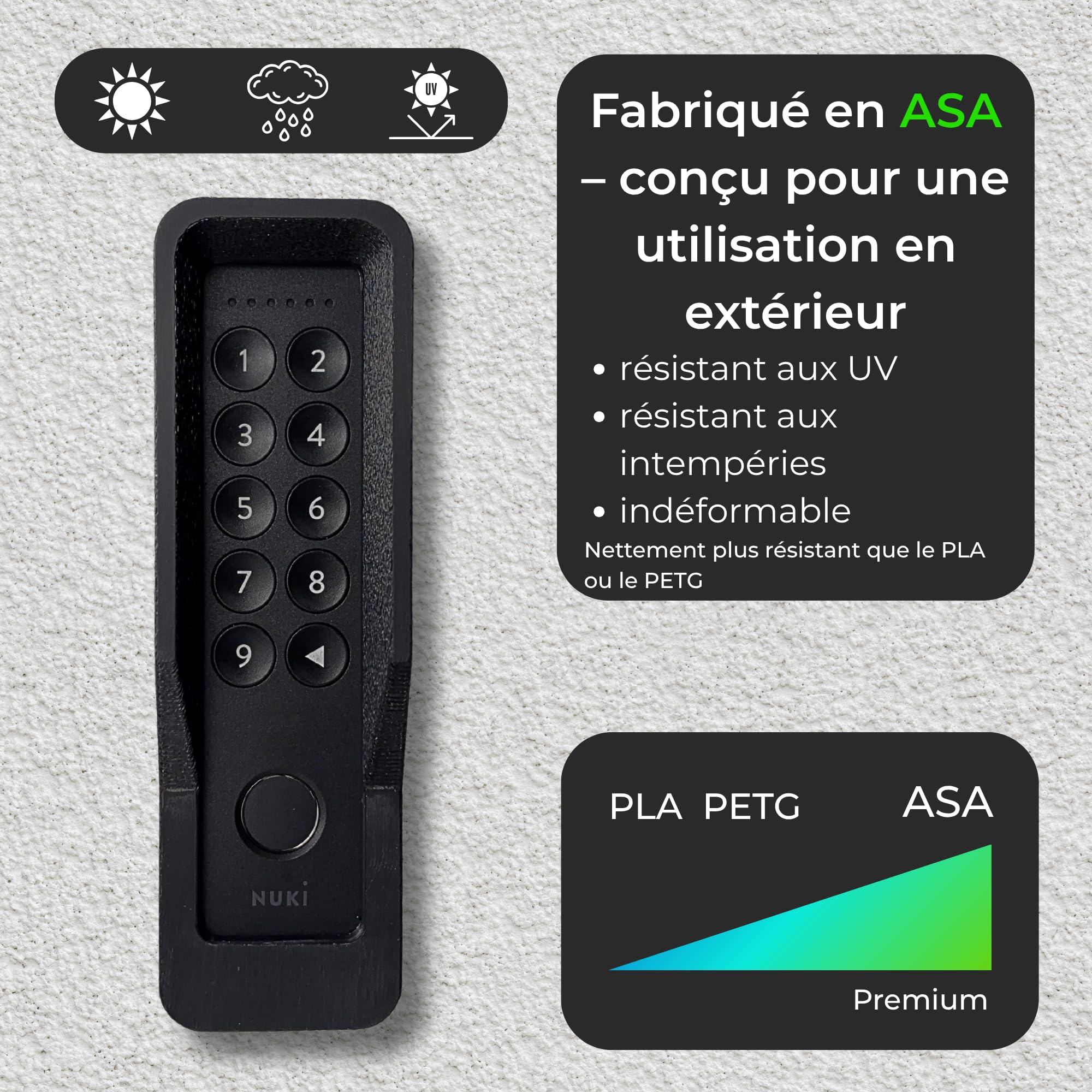 Generisch Support mural compatible avec Nuki Keypad 2 et NFC – Housse de protection antivol avec vis de sécurité Torx – Protection contre les intempéries – Finition imitation plâtre - Noir (avec toit