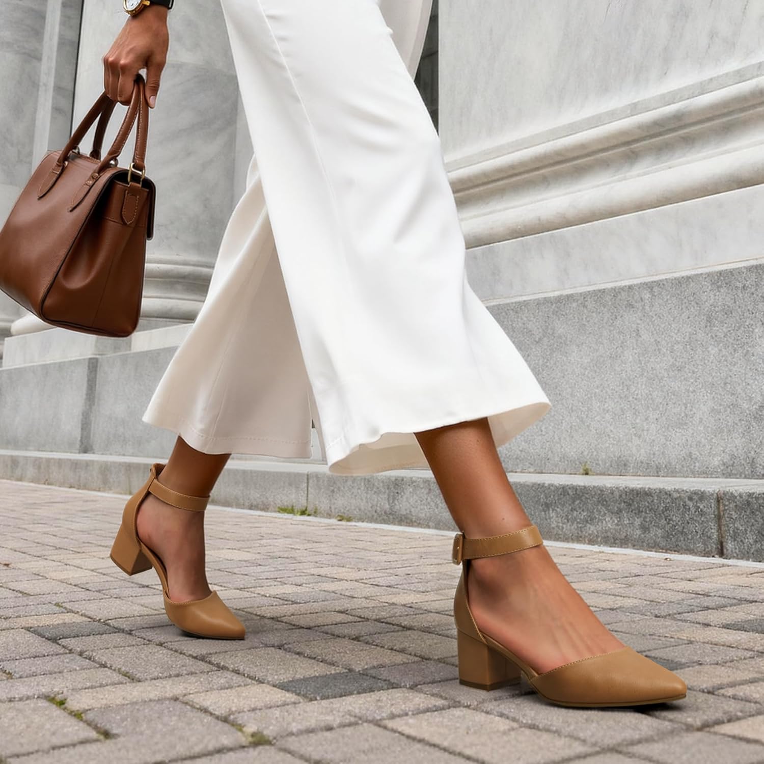 DREAM PAIRS ANNEE Pointed Toe Low Chunky Heels Pump Shoes - Image 3