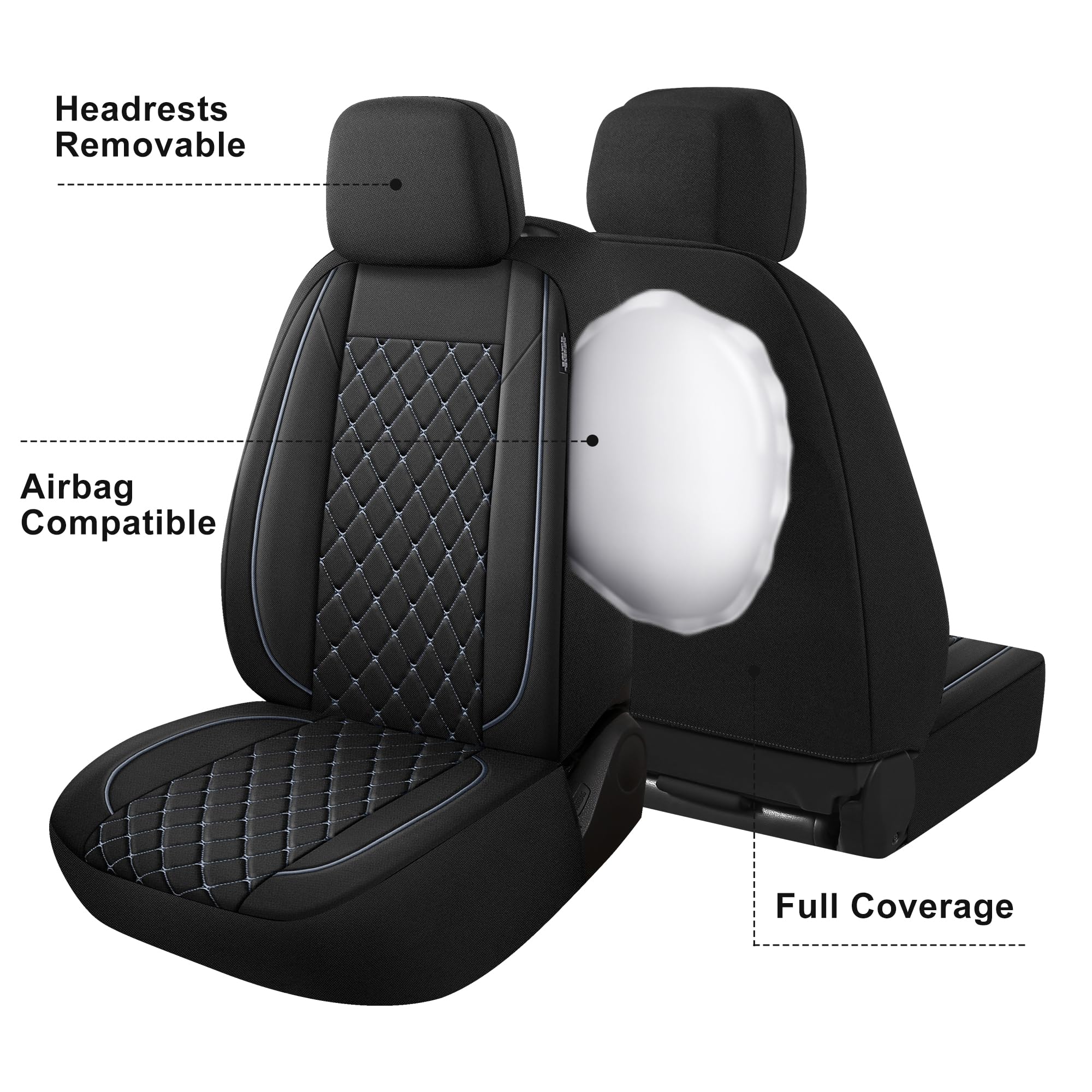 YGL Breathble - Set completo di coprisedili per auto, lavabili, in tessuto di alta qualità, coprisedili per auto, berlina, furgoni, camion, SUV (nero/grigio)