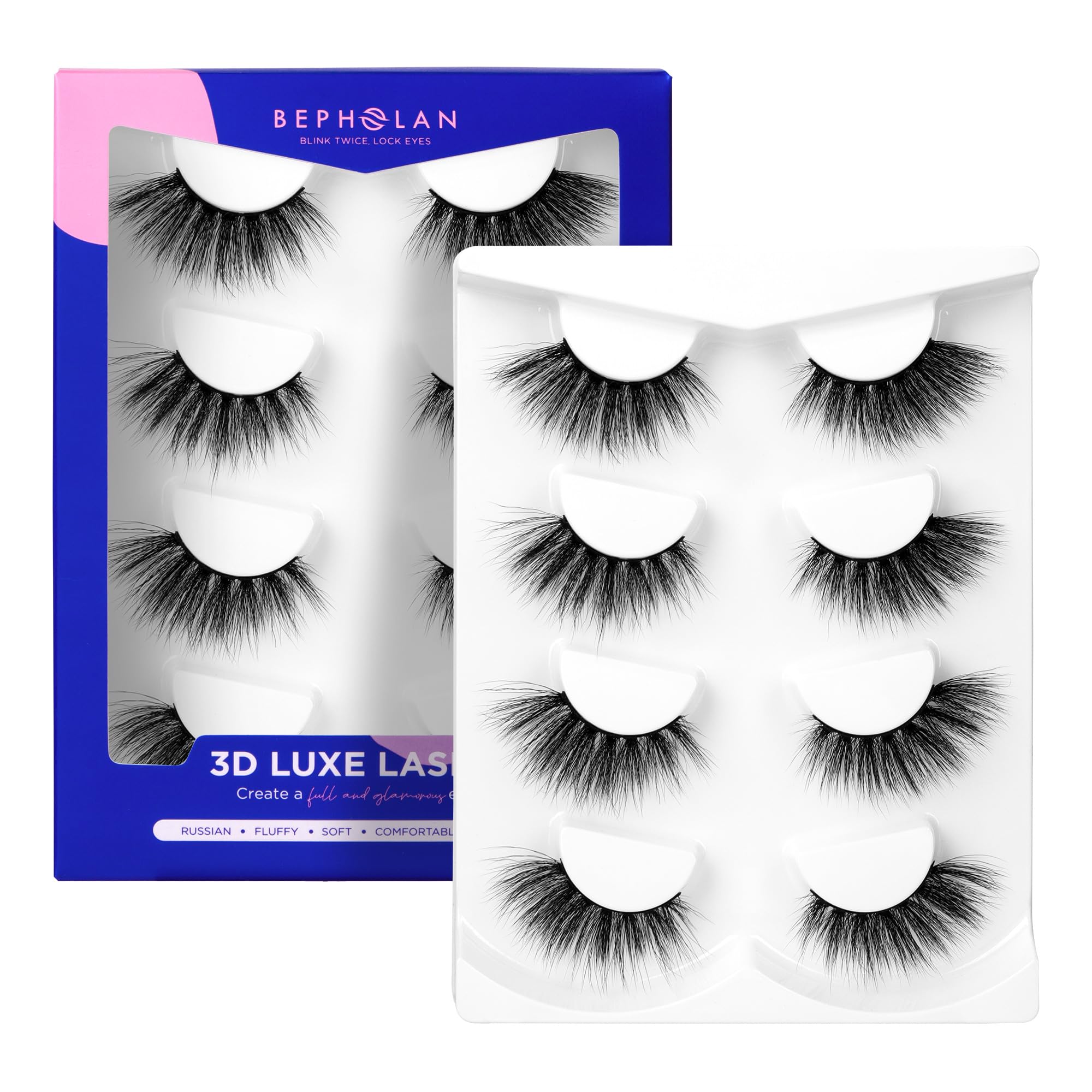 BEPHOLAN Mink Lashes - Natural Look False Eyelashes - Cat Eye Lashes - Clear Band - Black - 2 Pair