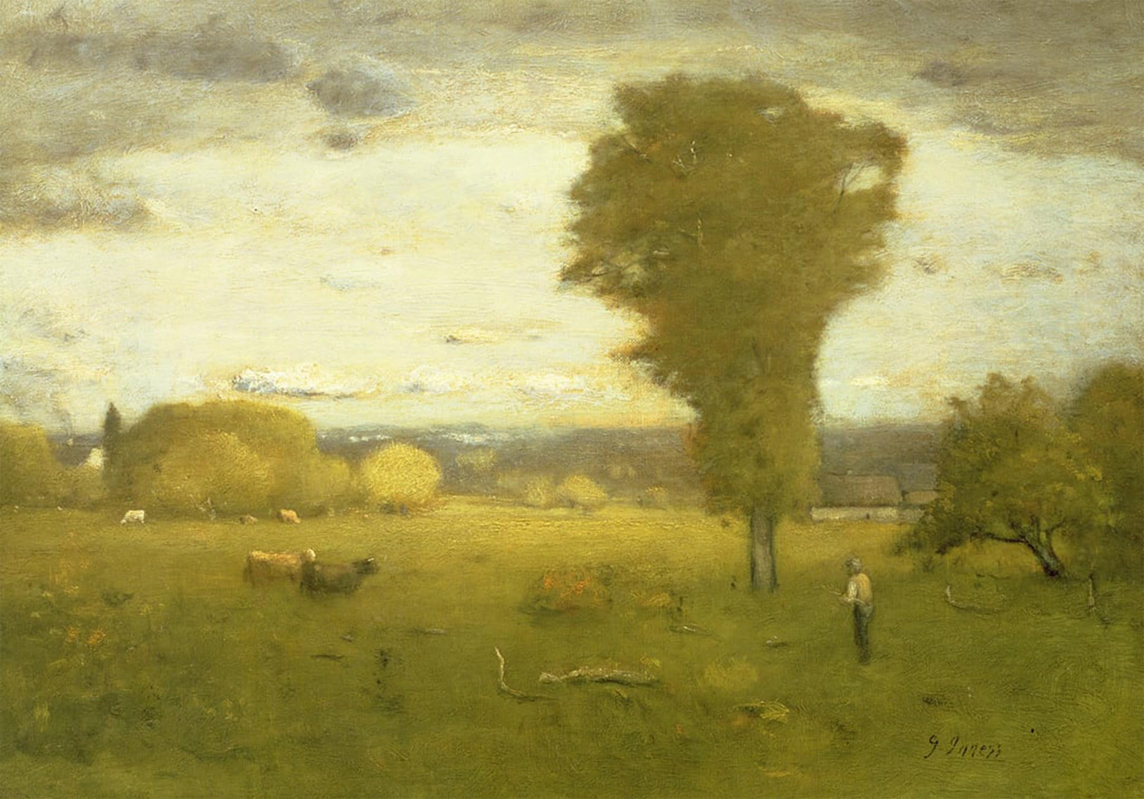 SERENDIPITP Vintage Picture Print on Canvas Wall Art Poster Sunlit Pasture by George Inness Artwork Print Poster for Wall Decor 60x90cm