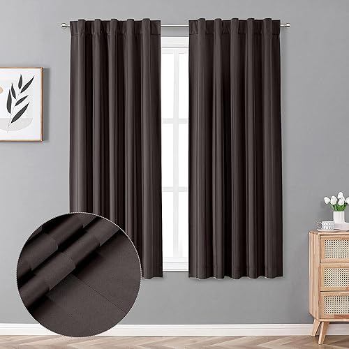 OVZME Mateo - Cortinas 100% opacas con aislamiento térmico, color marrón chocolate, cortinas para dormitoriosala de estar, oscurecimiento de