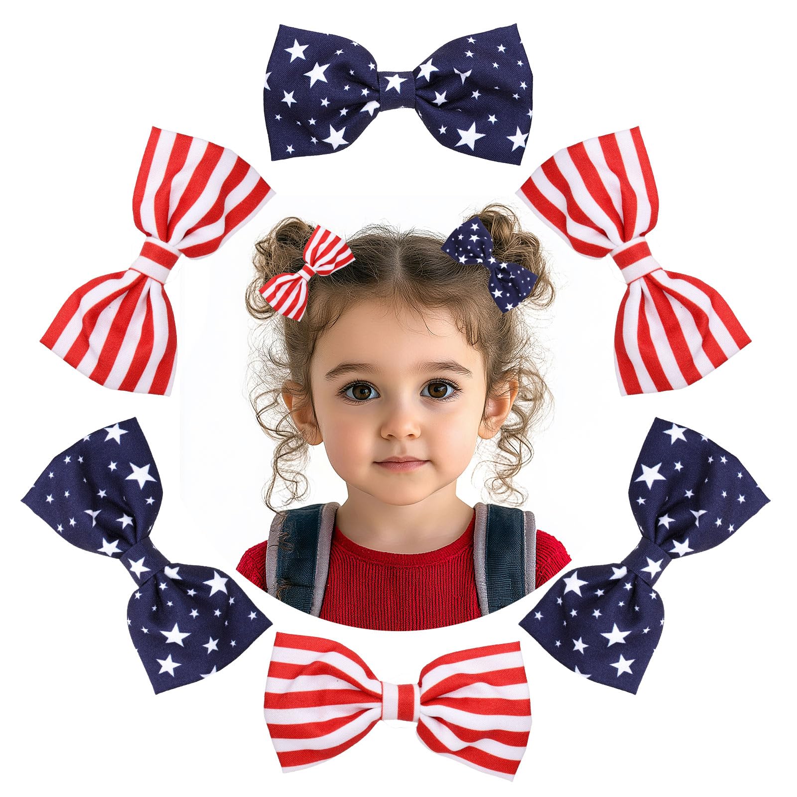 FYSUIMU 6Pcs Patriotic Bow Hair Clips Red Blue Star and Stripe Hair Barrettes 4th of July Grosgrain Ribbon Alligator Clips for Independence Day