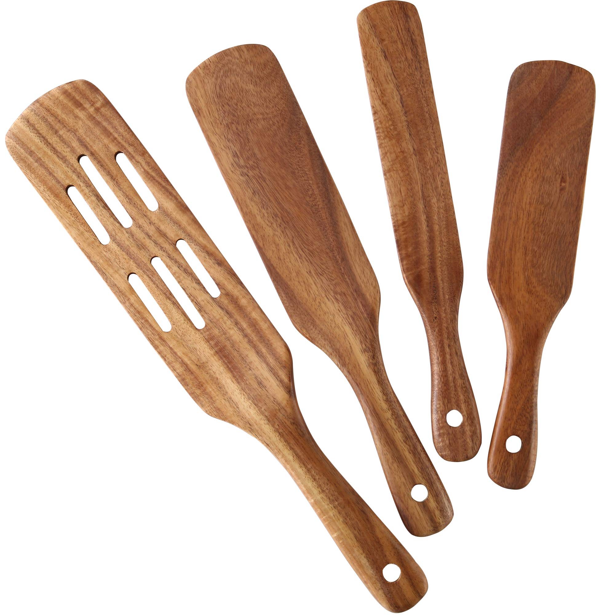 wooden Spurtles Set,NAYAHOSE Wooden Cooking Utensils, Natural Teak Spatulas for cooking Set of 4,Slotted Spurtle Spatula S...