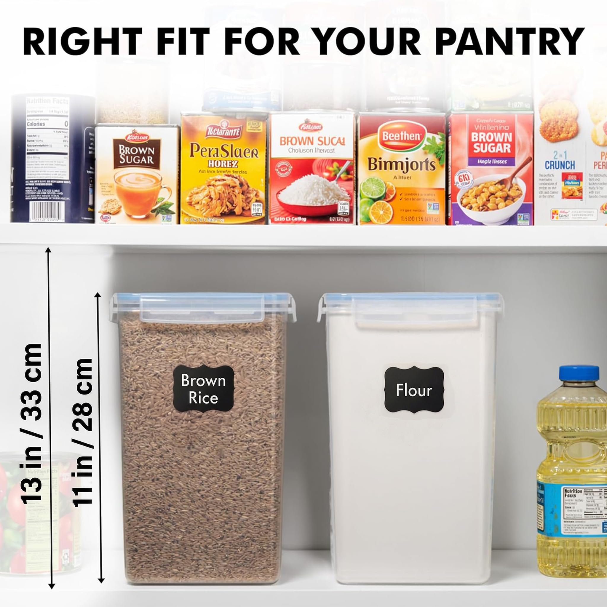 Juego de 2 recipientes herméticos para almacenamiento de alimentos XXL de 7 cuartos de galón, 6.5 L, 226 onzas, ancho y profundo, 2 tazas medidoras, ideal para azúcar, harina, plástico transparente, a