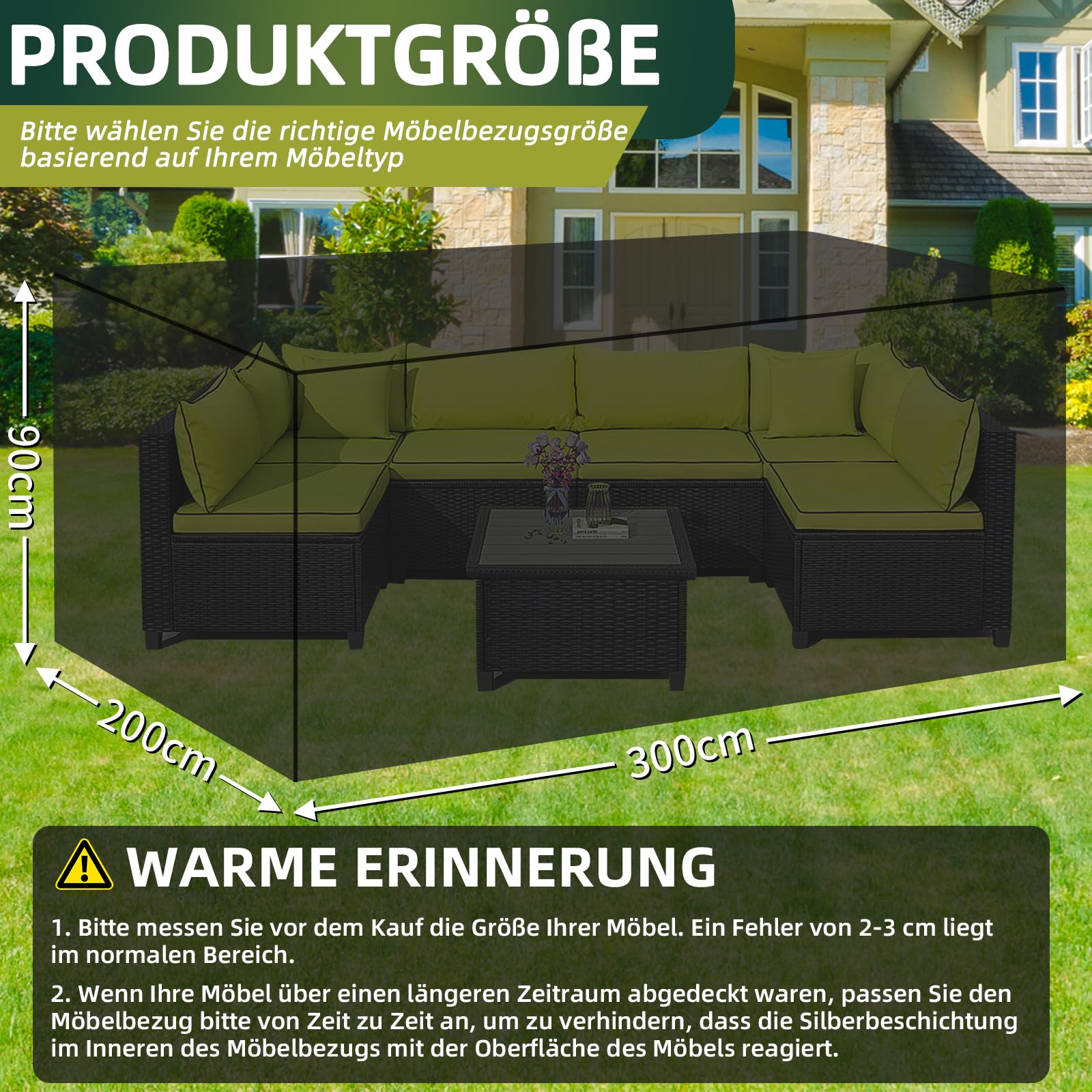 Gartenmöbel Abdeckung Wasserdicht, 420D Winterfest 300x200x90cm