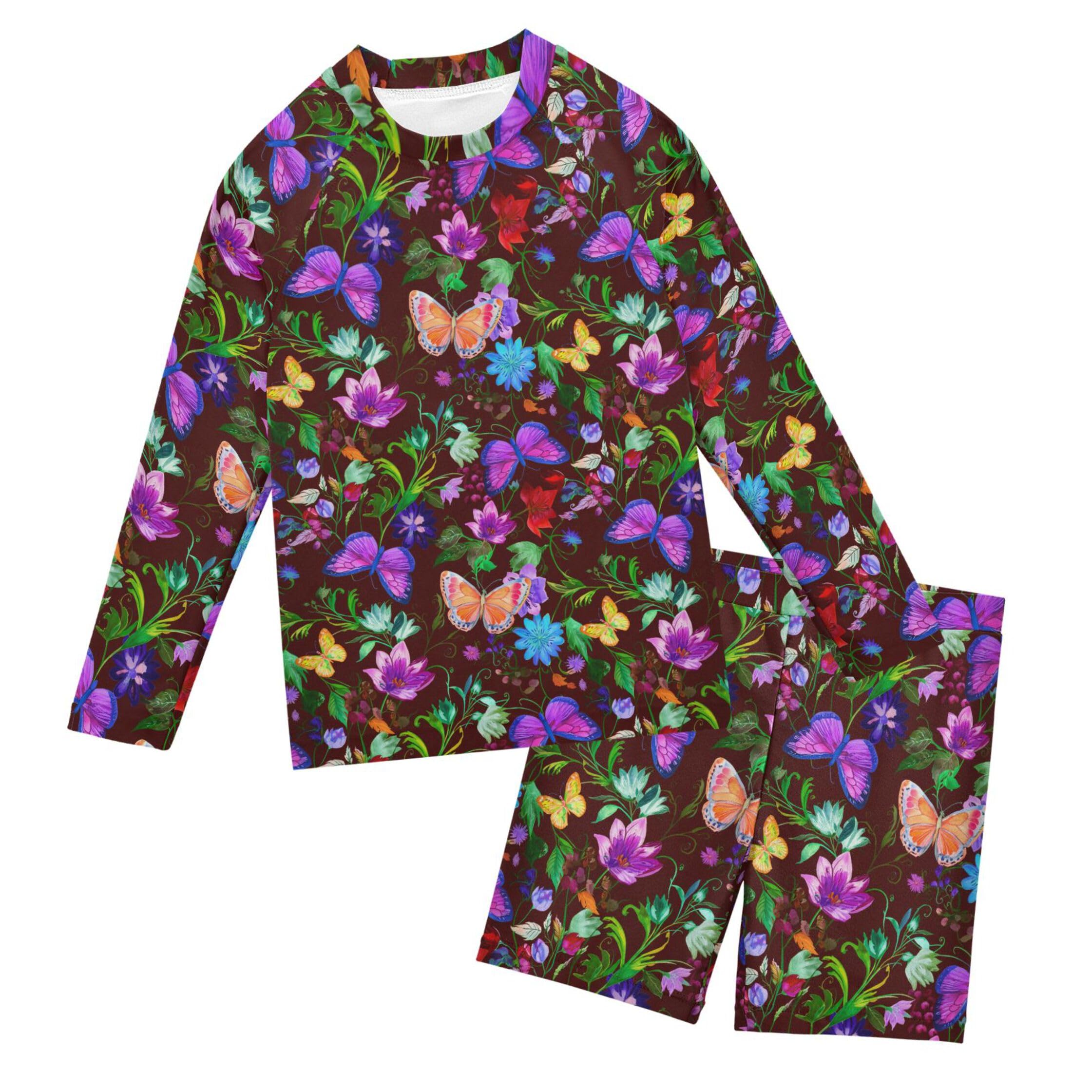 Butterfly Flowers Toddlers and Baby Boys' Swimsuit Trunk and Rashguard Set B0403969