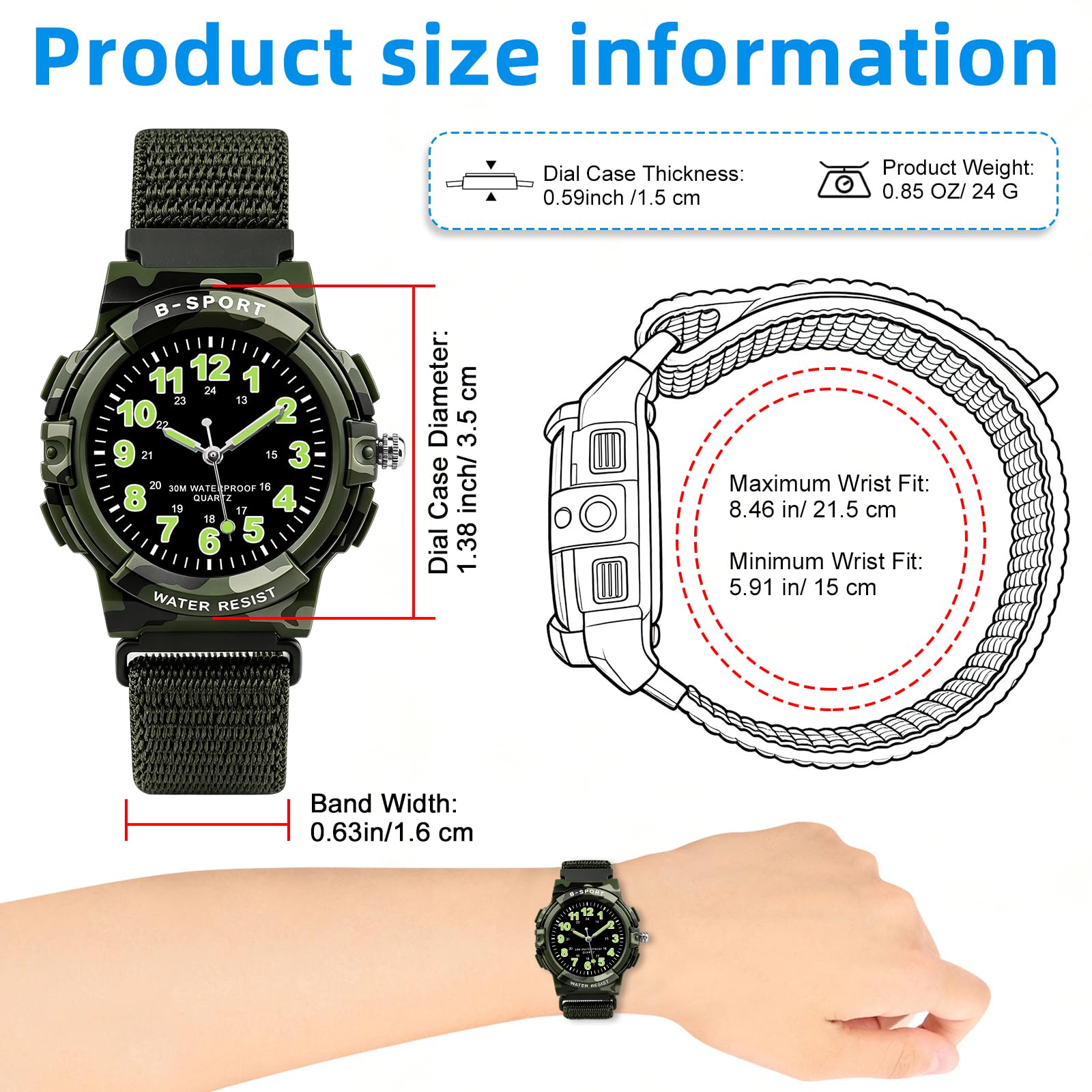 Juboos Reloj para niños con 2 correas de tela elástica y luz LED