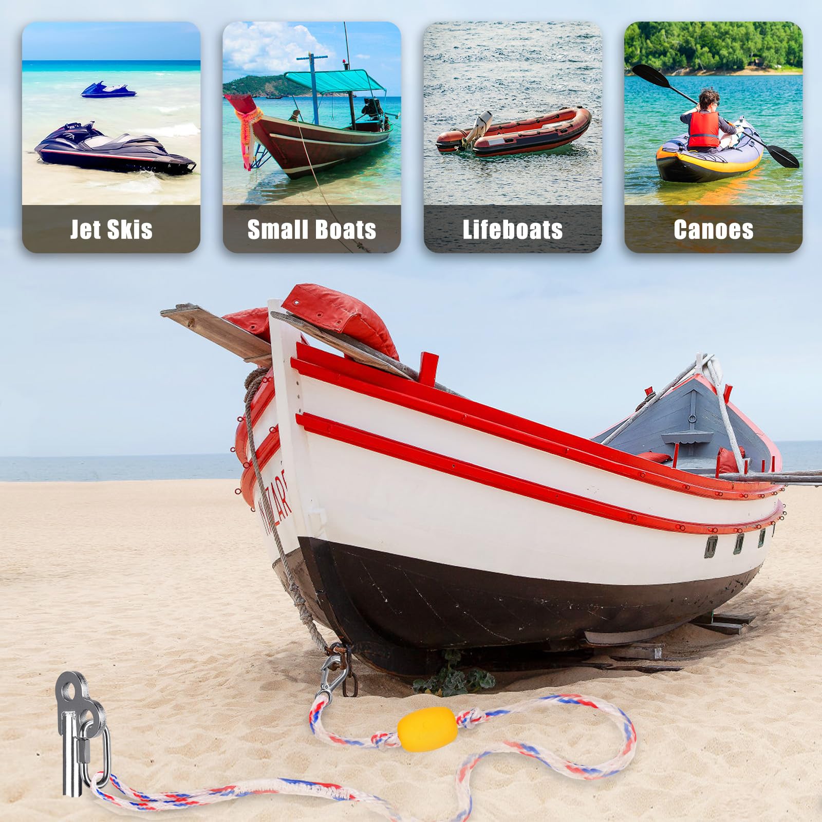 Insaga Ancre de sable de 91,4 cm pour bateau avec corde de 9,8 m, ancre de sable en acier inoxydable 304 avec barre transversale, ancre de bateau entièrement soudée pour kayak, jet ski, ponton, eau